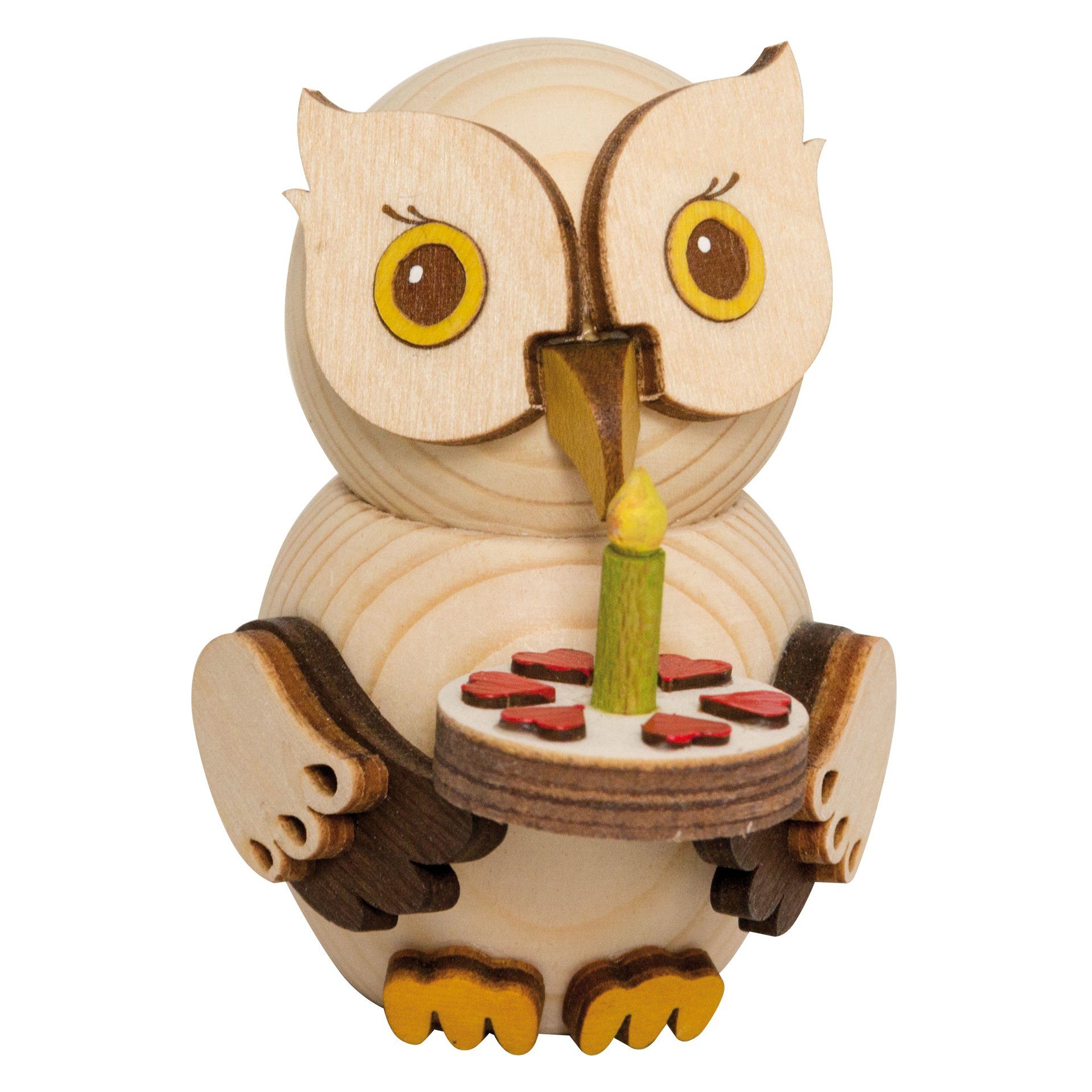 Kuhnert Dekofigur Mini-Eule mit Torte - aus Holz gefertigt - ca. 7 cm groß, günstig online kaufen