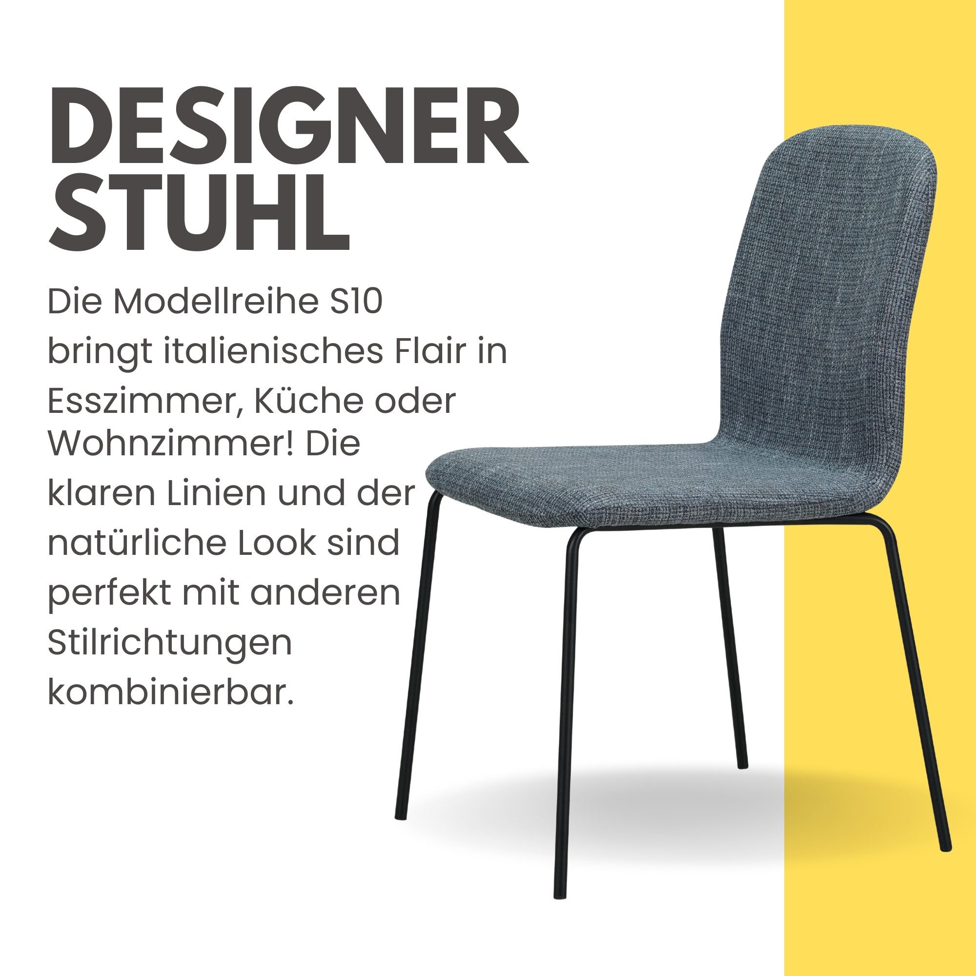 Albatros International Esszimmerstuhl Esszimmer Stühle 4 er Set ENNA, Stuhl Stühle Esszimmerstühle, Küche (4er Set, Grau, Stoff Bezug), Küchenstuhl Küchenstühle Essstühle für den Esstisch Ess Stühle