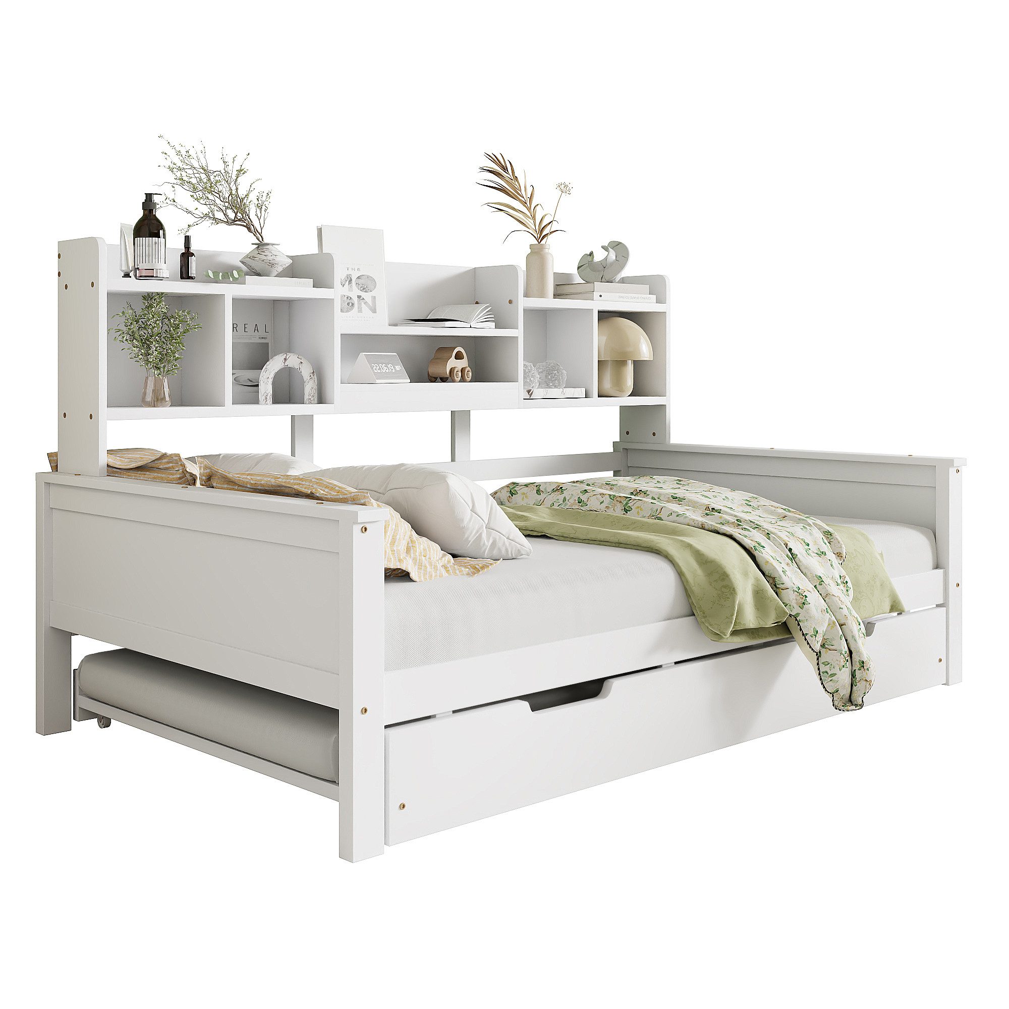 Odikalo Ausziehbett Daybett Schlafsofa Unterbett Massivholz Staufach Lattenrost 90/140 cm