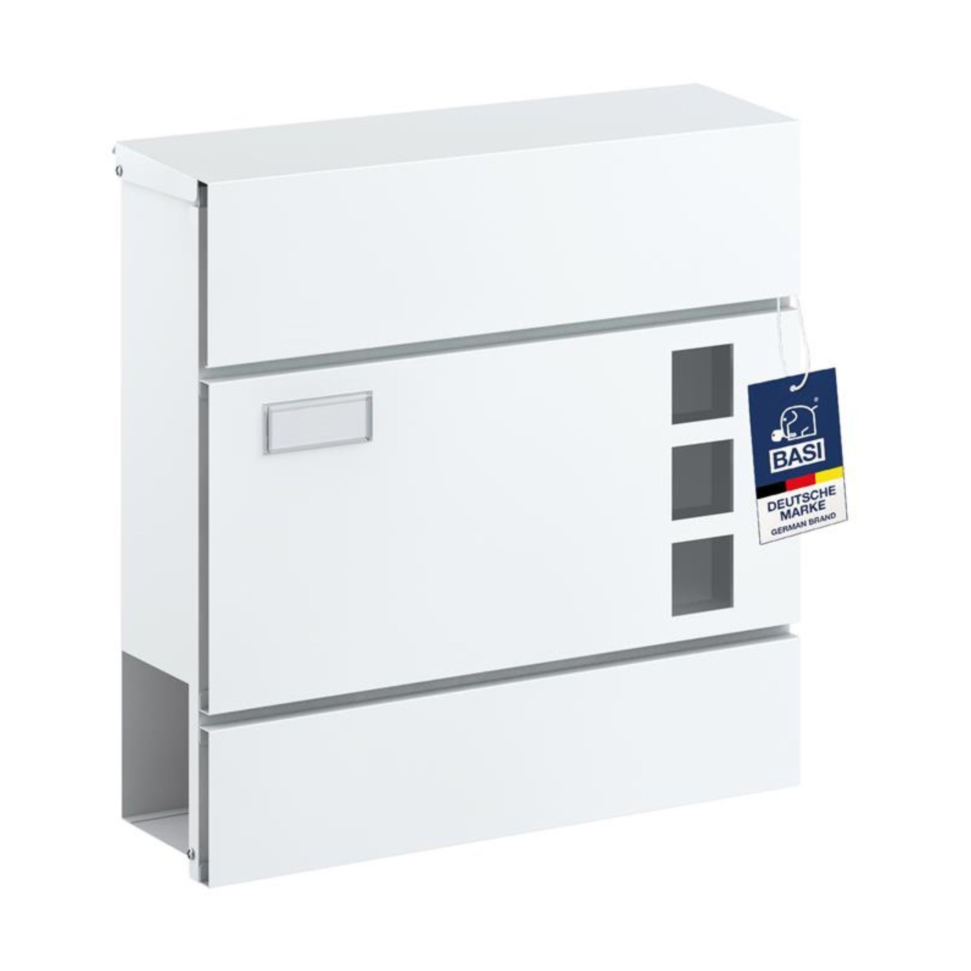BASI Wandbriefkasten Wandbriefkasten (Packung), Softclose Dämpfer, Sichtfenster, Namensschild, Zeitungsrolle, Weiß