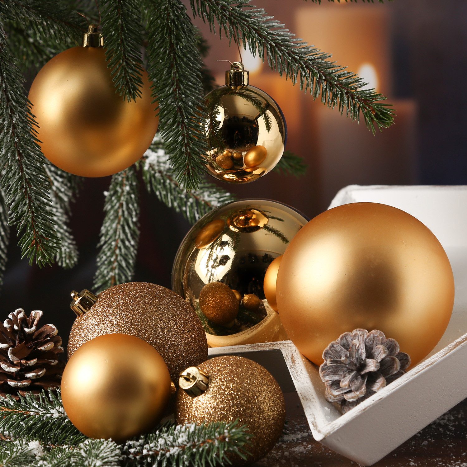 MARELIDA Weihnachtsbaumkugel Christbaumkugel Weihnachtskugel bruchfest glänzend matt gold 26er Set (26 St)