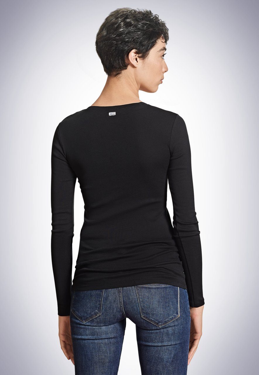 SCHIESSER REVIVAL Longshirt Berta Black Rund-Hals-Ausschnitt reiner Baumwoll-Qualität In mit