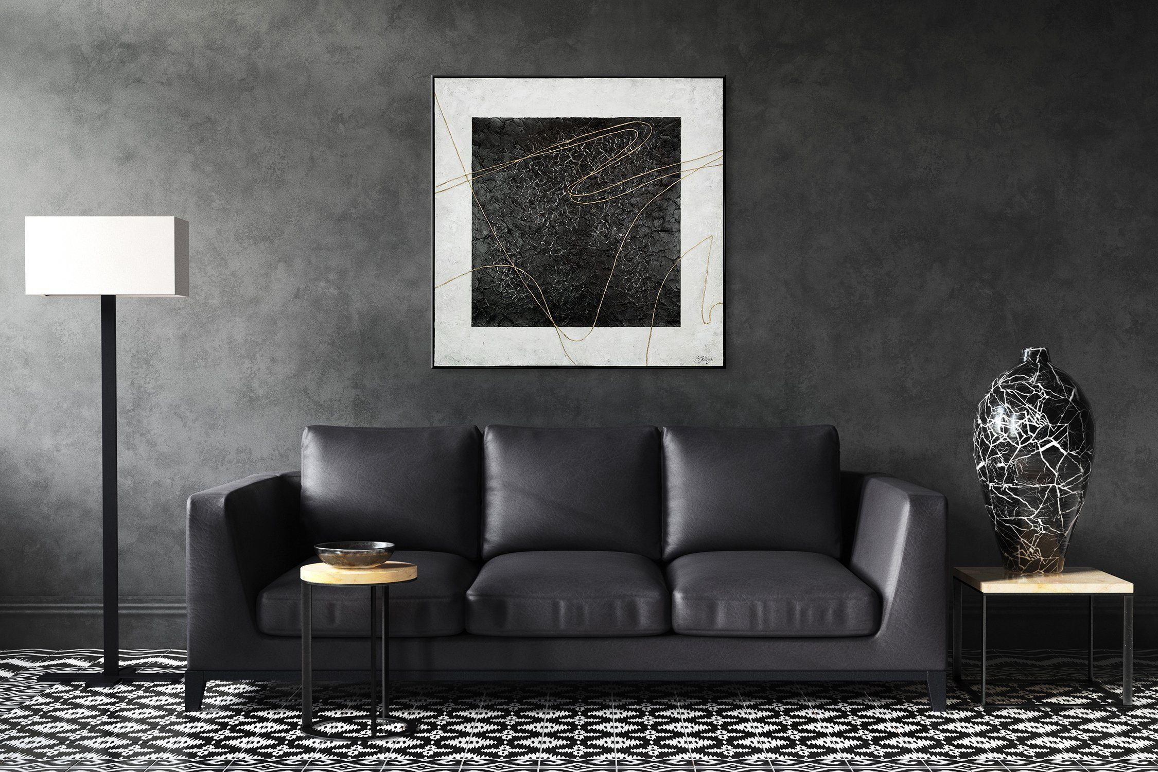YS-Art Gemälde Quadratisch, Abstrakte Quadratisches Leinwand Abstrakt Handgemalt Gold Bilder, Rahmen auf mit Bild