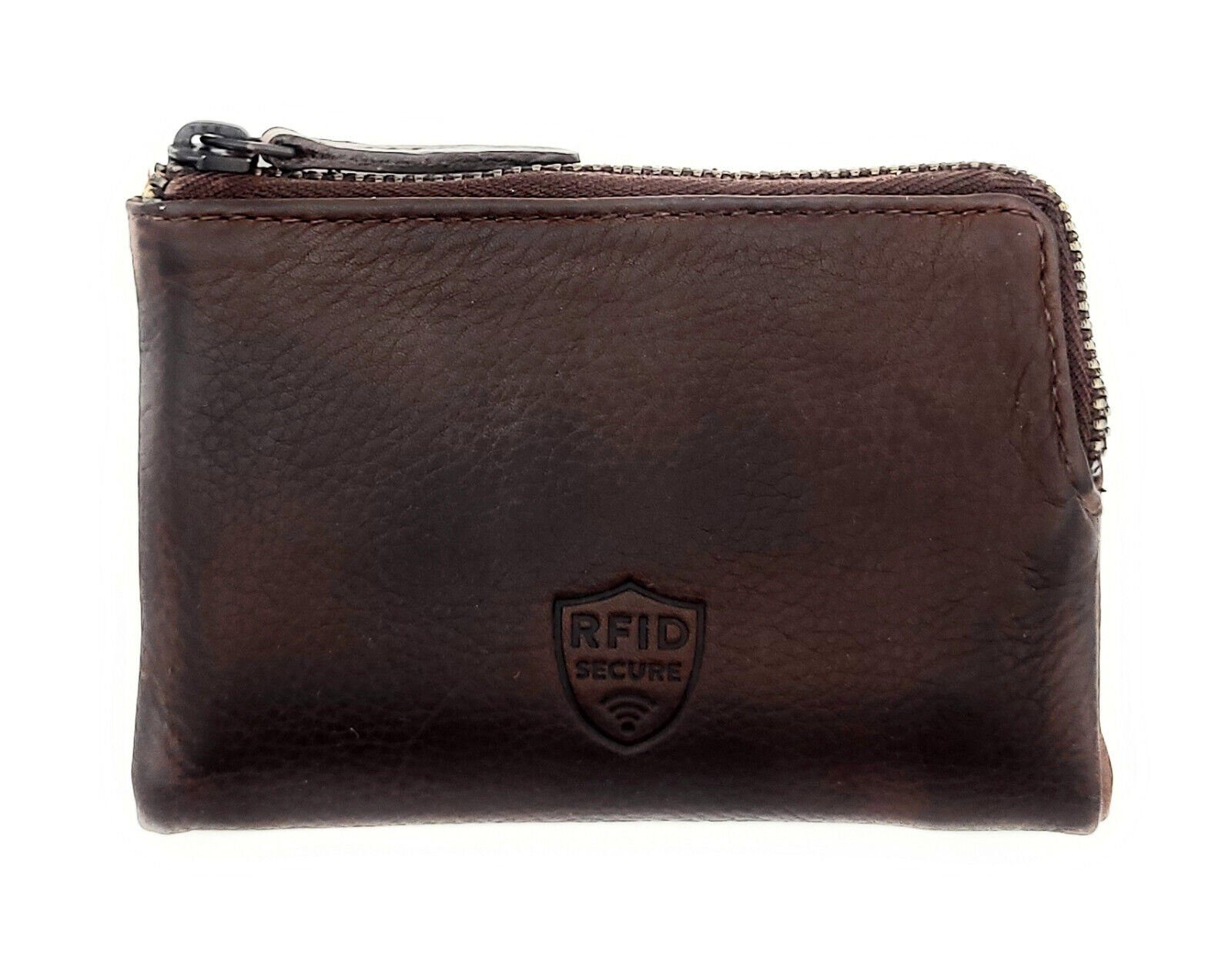 JOCKEY CLUB Mini Geldbörse echt Leder Portemonnaie mit RFID Schutz, gewachstes Rindleder, kompaktes Format, vintage, dunkelbraun