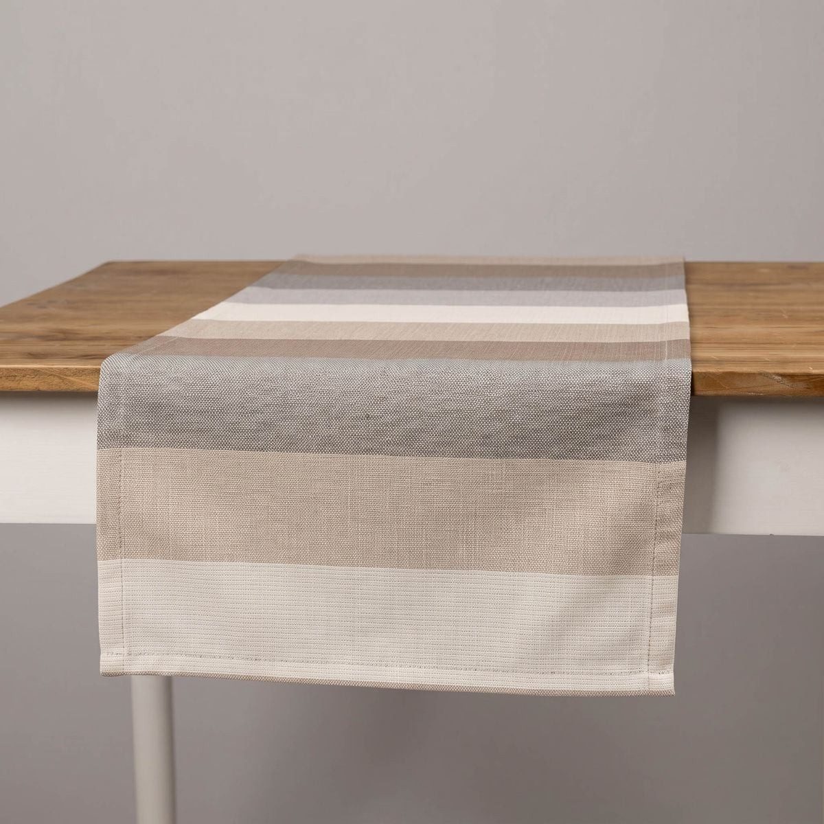 SCHÖNER LEBEN. Tischläufer Streifen 9,5cm creme beige braun grau, made in Germany,handmade – Bild 3 von 5
