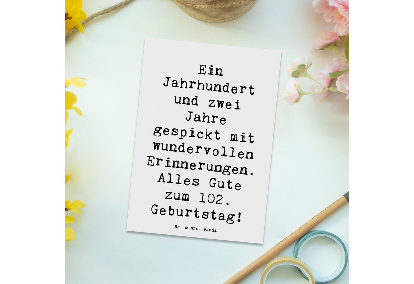 Thumbnail - Mr. & Mrs. Panda Postkarte Spruch 102. Geburtstag - Weiß - Geschenk, glückwünsche, Karte, Geburt