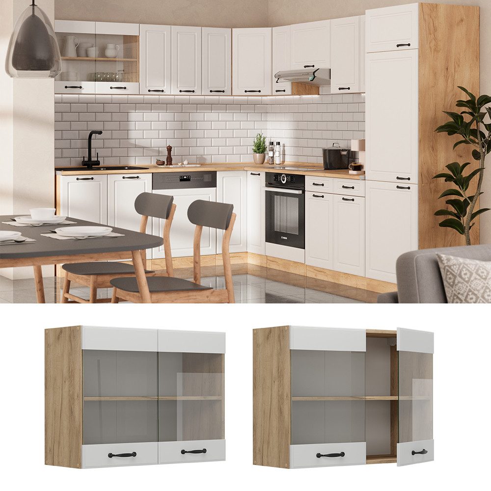Vicco Glashängeschrank R-Line, Weiß Landhaus/Goldkraft Eiche, günstig online kaufen