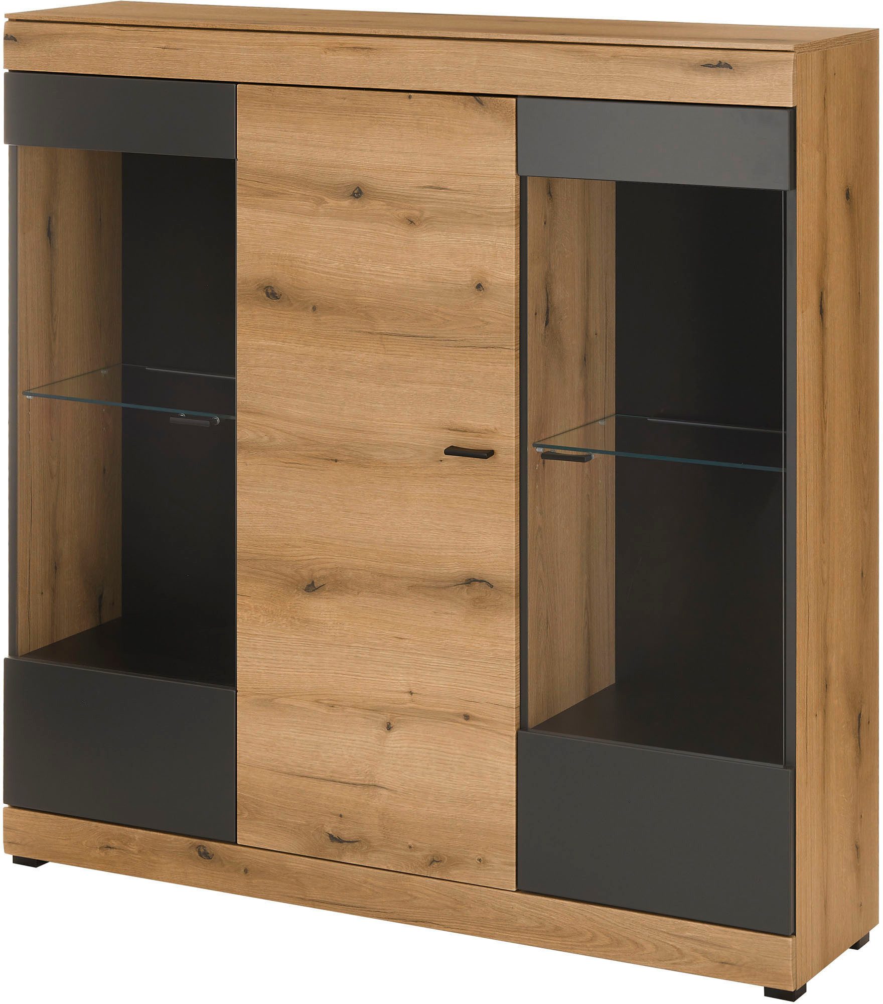 Home affaire Highboard Soleto, moderner Schrank, Vitrine in Eiche Evoke, zeitlos, schwarze Griffe aus Metall, ausreichend Stauraum