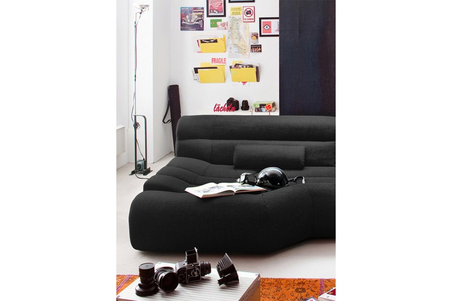 XXL-Sofa KAWOLA schwarz TARA, Stoff | Big-Sofa schwarz Farben versch.