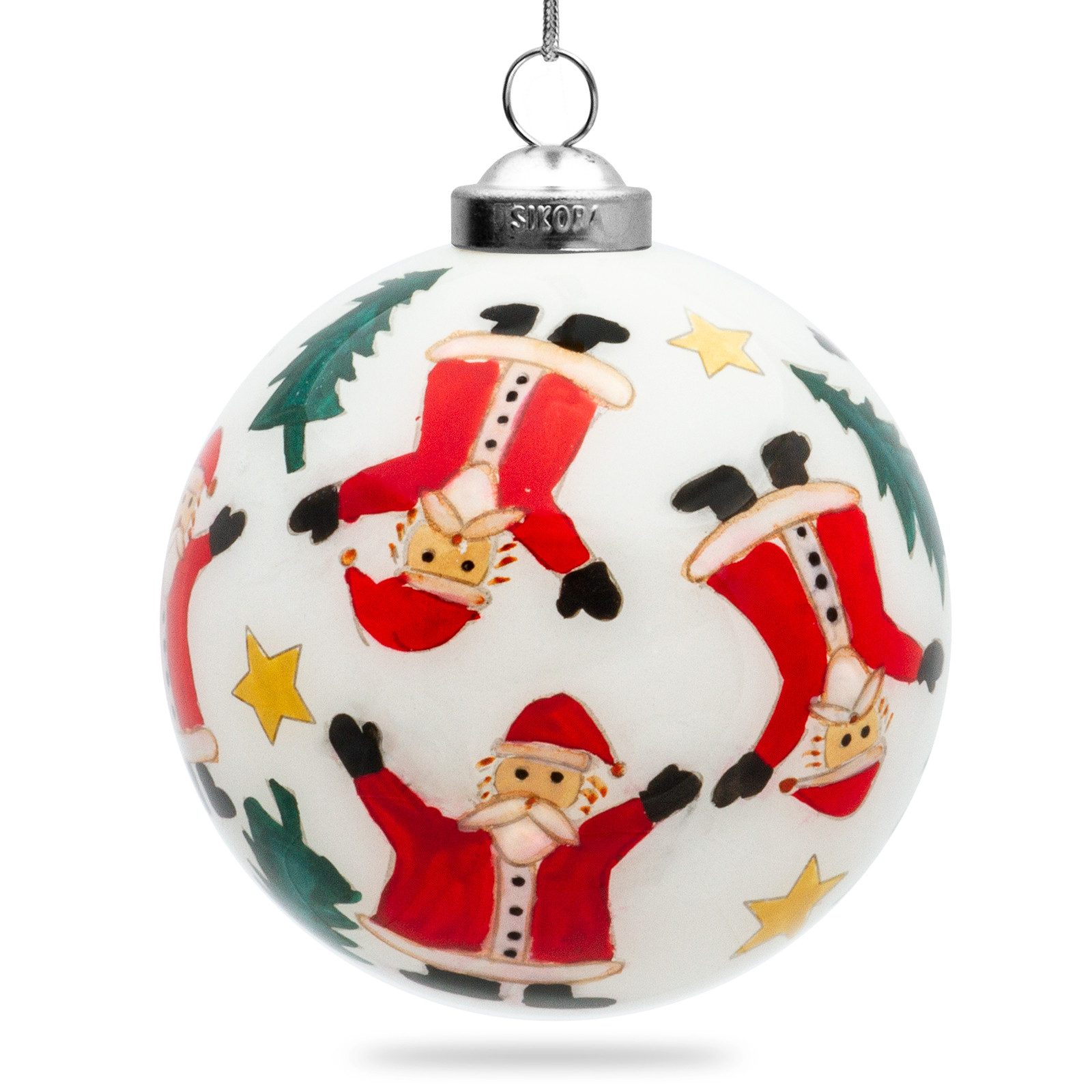 SIKORA Christbaumschmuck K08-85 Weihnachtsmänner Weihnachtskugel Innenglasmalerei D: 7,5 cm