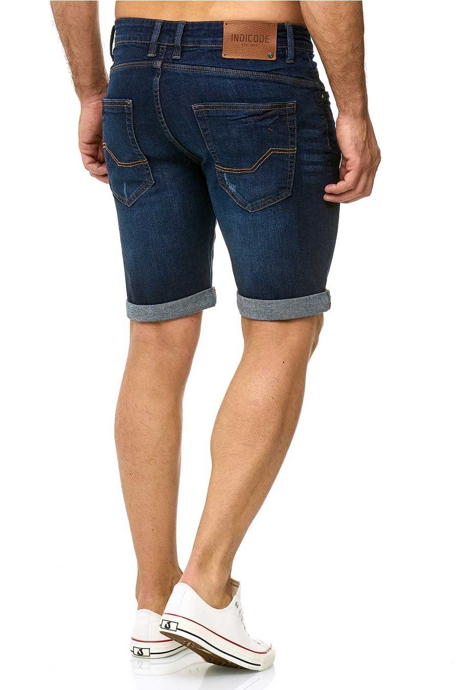 Indicode Shorts Kaden Jeans im Dark Look Used Blue