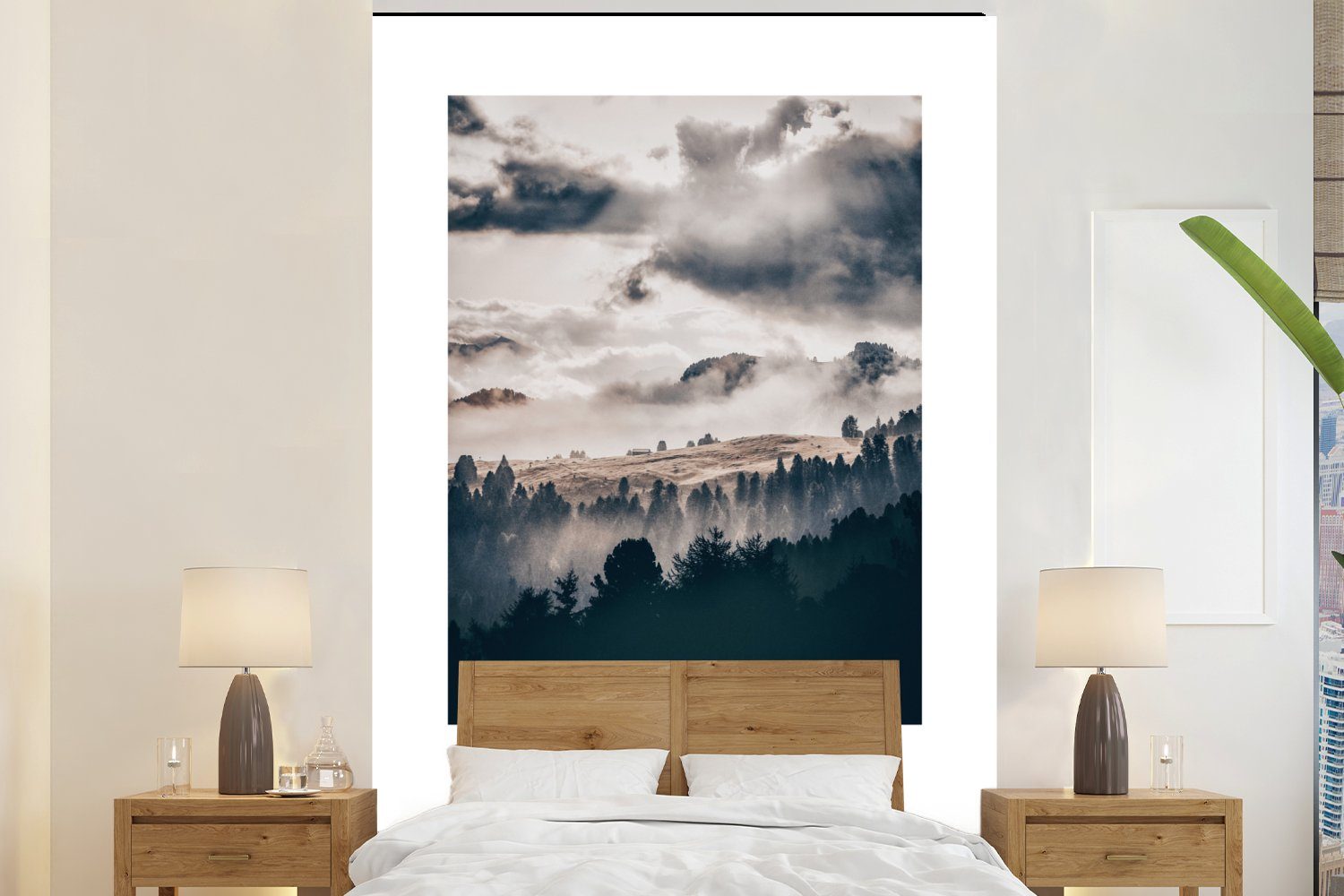 MuchoWow Fototapete Italien - Dolomiten - Wald - Nebel, Matt, bedruckt, (3 St), Montagefertig Vinyl Tapete für Wohnzimmer, Wandtapete