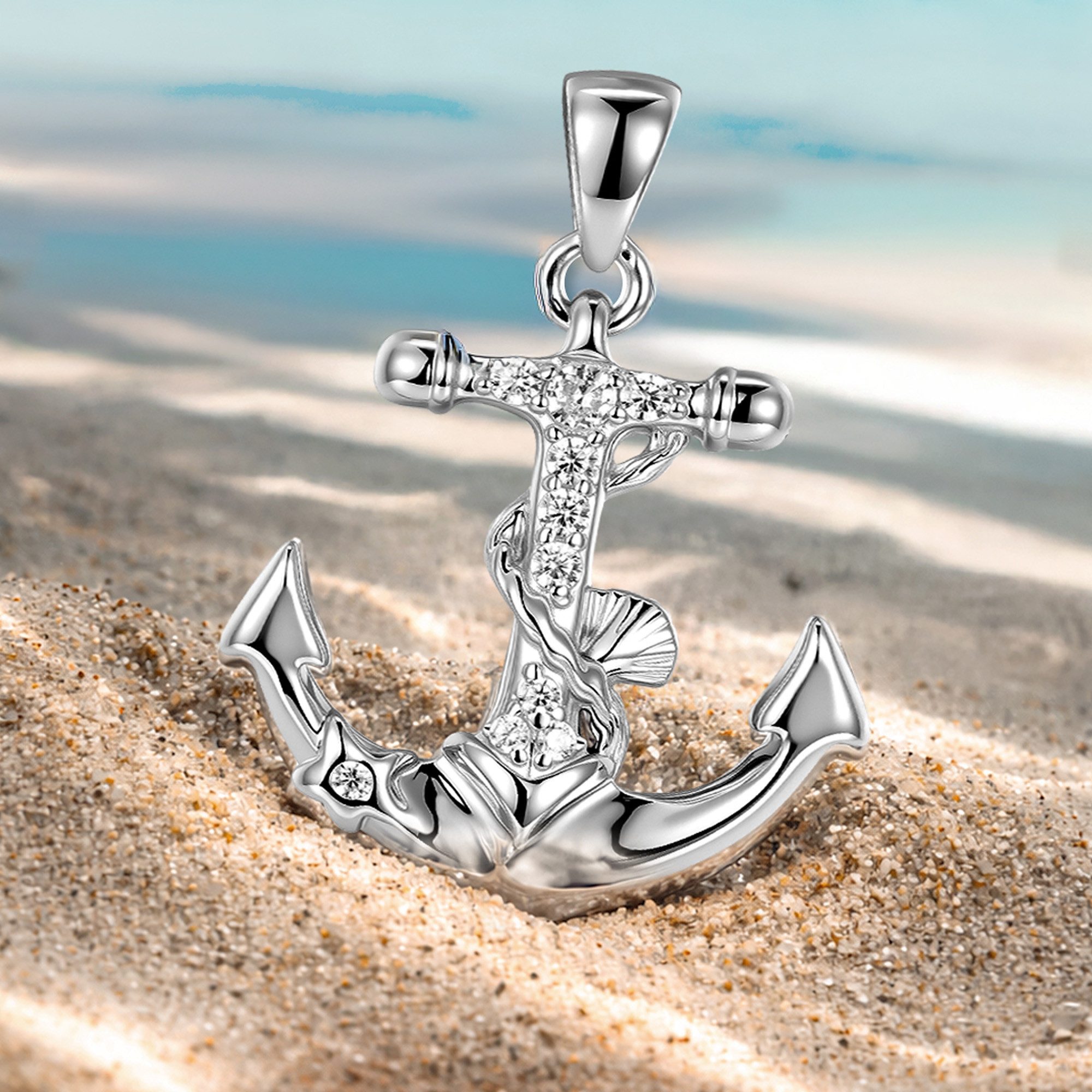 Seinerzeit FLORA & FAUNA Kettenanhänger Port White Anker Anhänger, Schmuck aus 925 Sterling Silber (Von der faszinierenden Welt der Ozeane und der maritimen Schönheit des Meeres inspirierter Damenschmuck – ein besonderer Begleiter im Alltag und zu besonderen Anlässen, 1-tlg., inkl. Geschenkverpackung für Frauen ob Freundin, Mutter, Ehefrau, Oma), rhodiniert und Zirkonia-Steinen