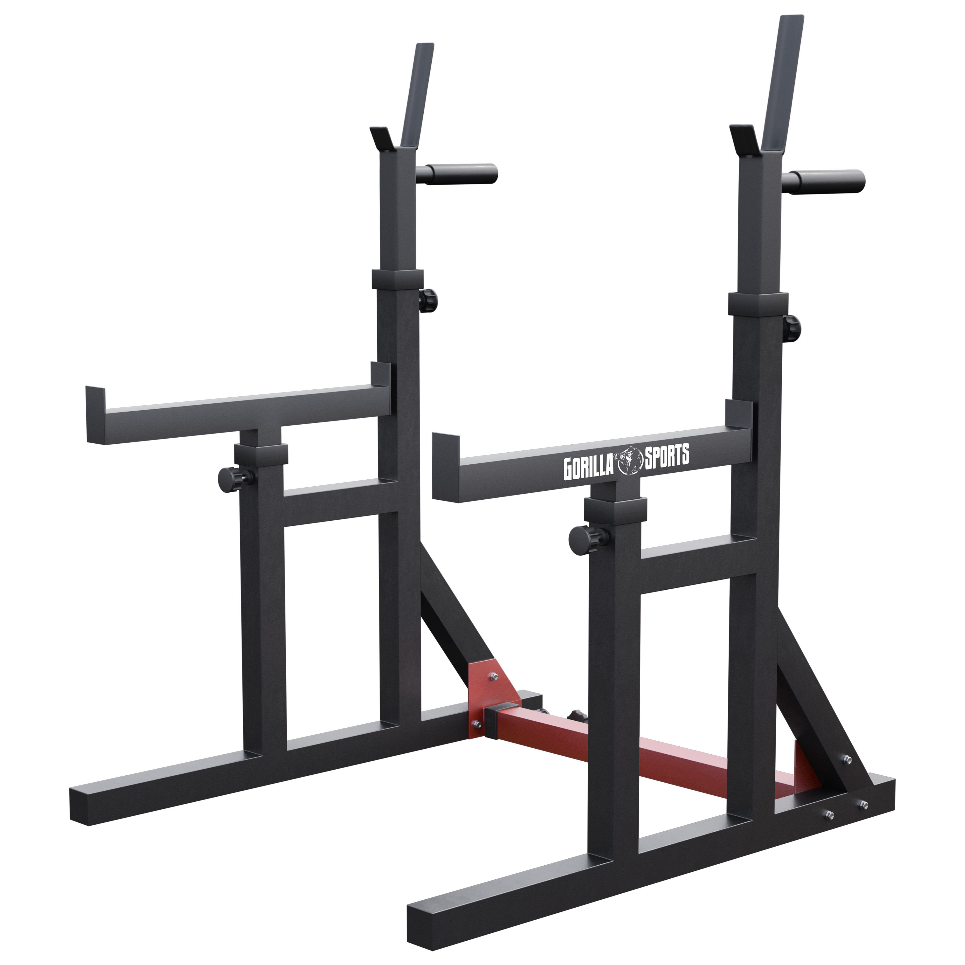 GORILLA SPORTS Squat Rack Dip-Station, Verstellbar, bis 300kg - Hantelständer, Langhantelablage, (1-tlg., Höhe und Breite verstellbar, Schwarz), Multifunktion Kniebeugenständer, Langhantelständer, Trainingsgerät