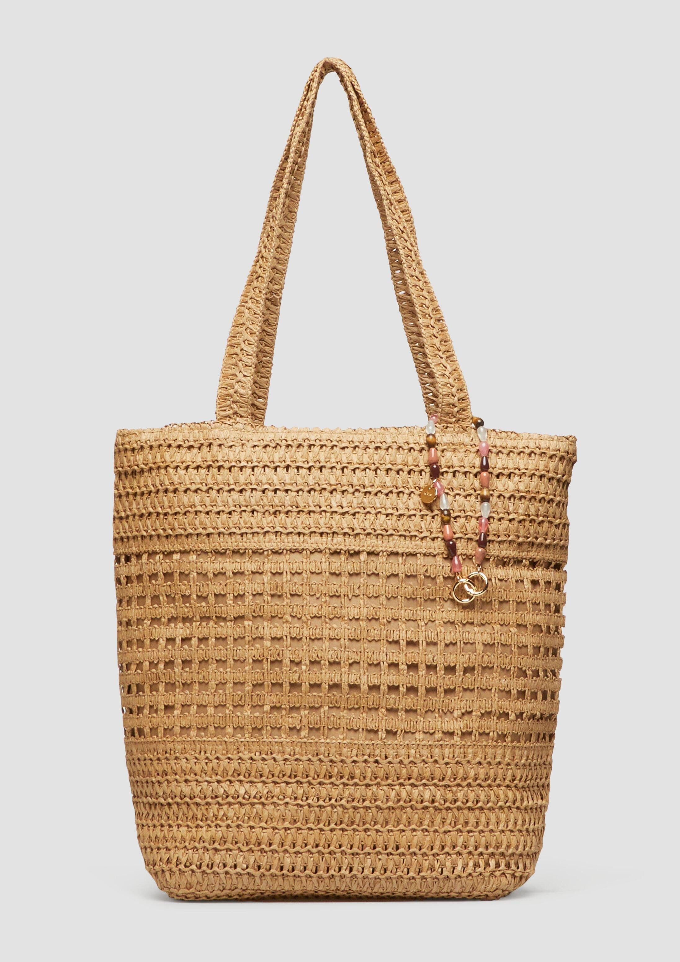 s.Oliver Shopper Tasche, Raffia-Totebag mit Reißverschluss und Schmuck-Detail
