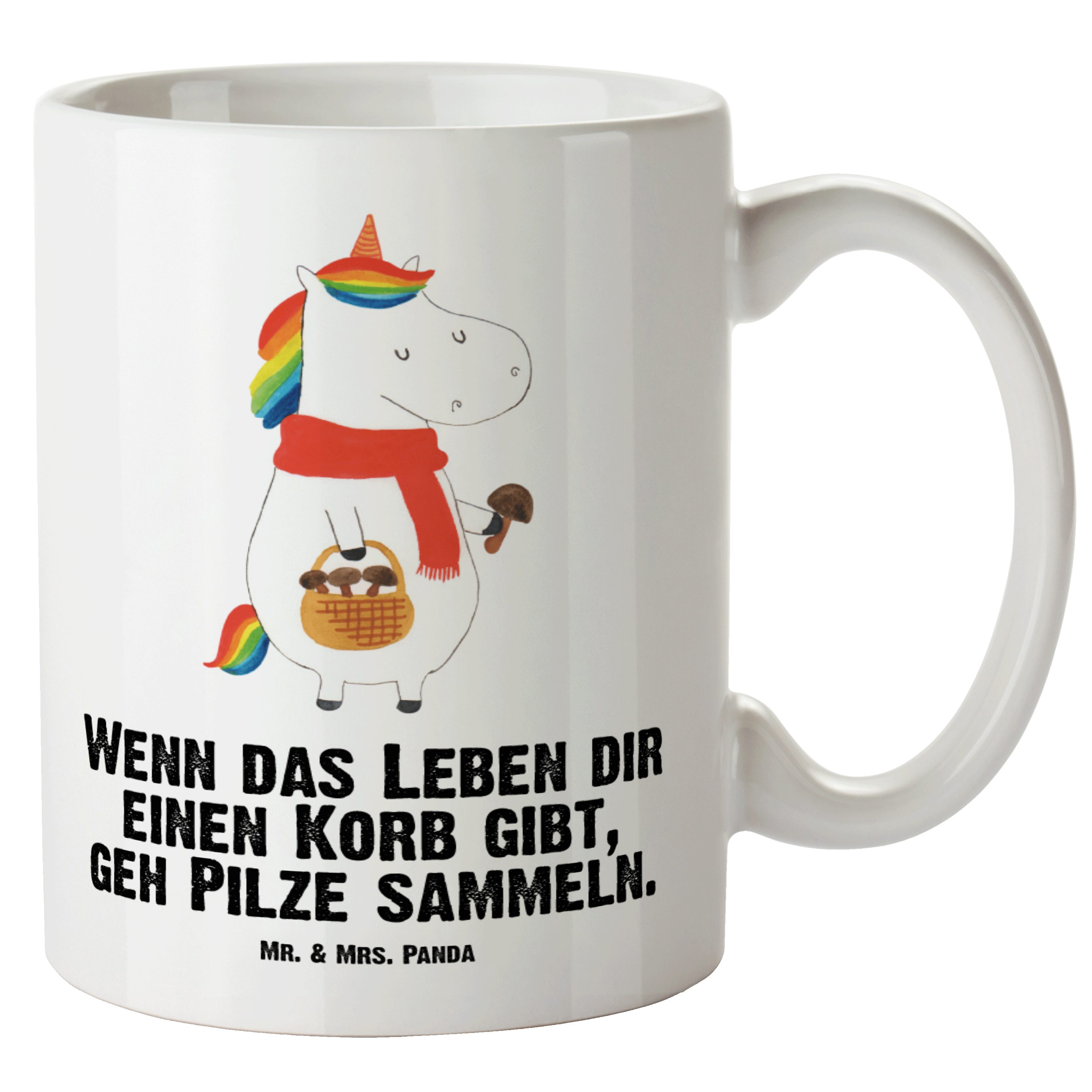 Mr. & Mrs. Panda Tasse Einhorn Pilz - Weiß - Geschenk, Unicorn, Liebeskummer, XL Becher, Gro, XL Tasse Keramik | Tassen
