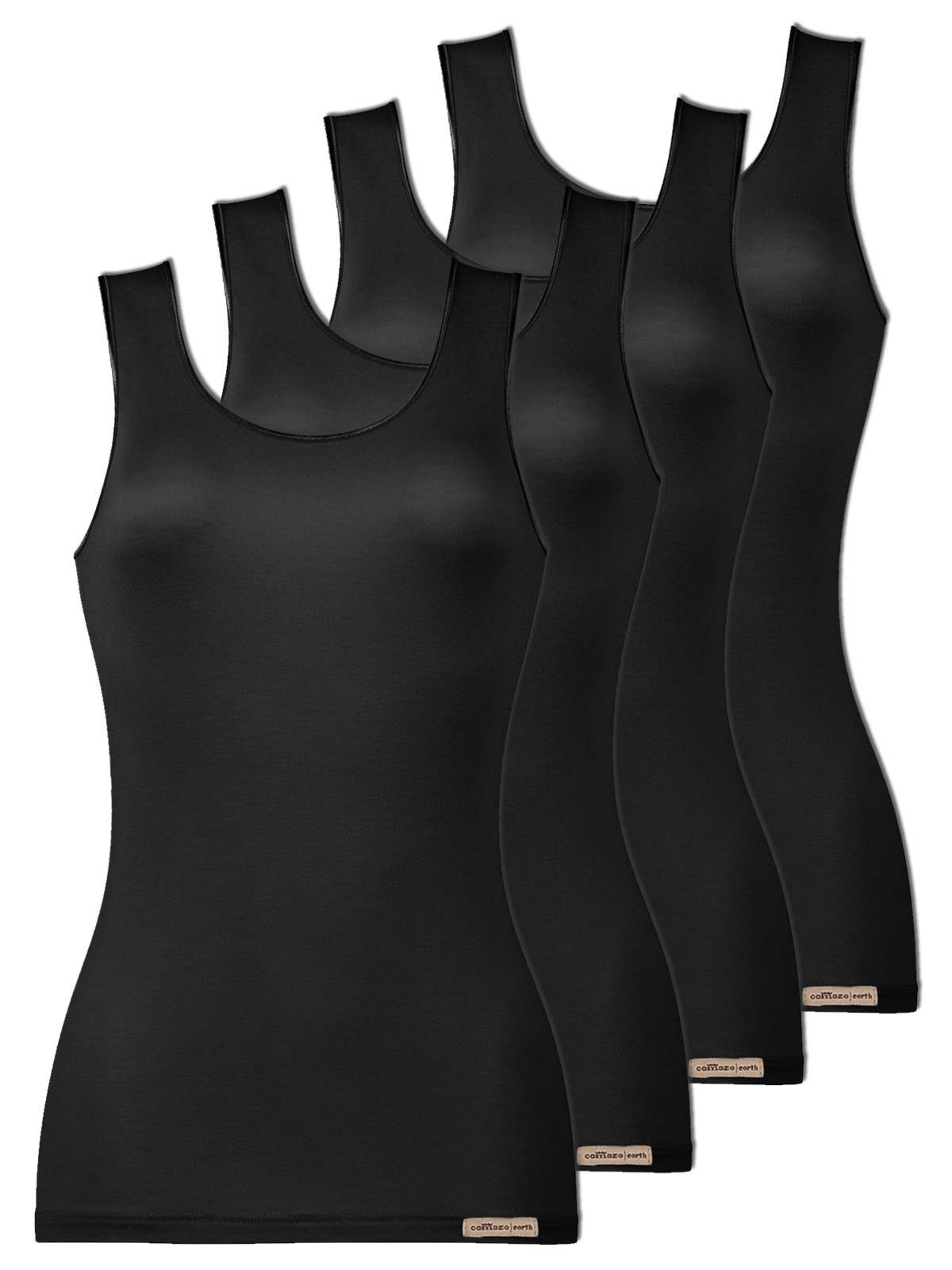 4-St) (Spar-Set, Achselhemd Baumwoll Pack schwarz Damen COMAZO 4er Achselunterhemd Vegan