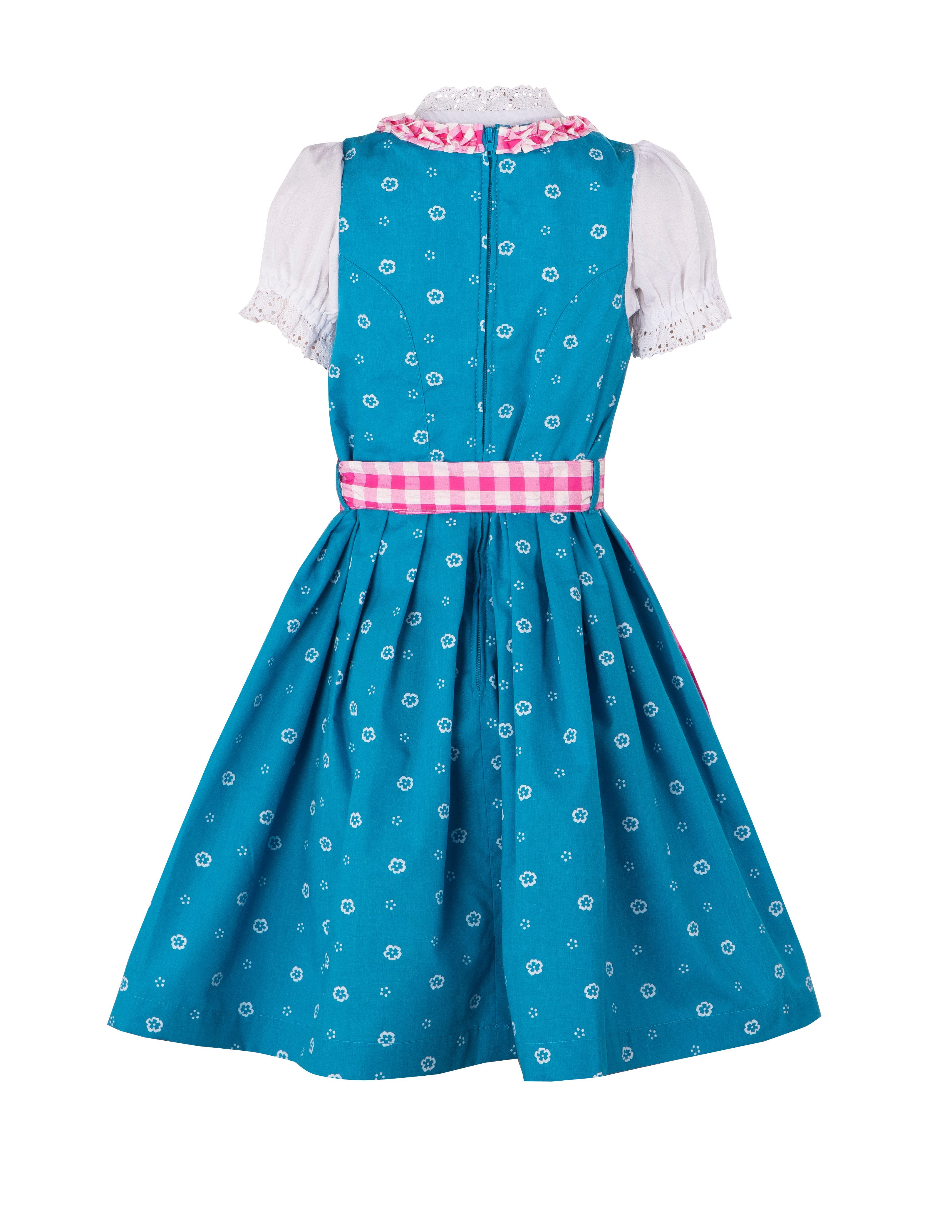 Ramona Lippert Dirndl Kinderdirndl Luna türkis pink Trachtenkleid Mädchen mit Bluse