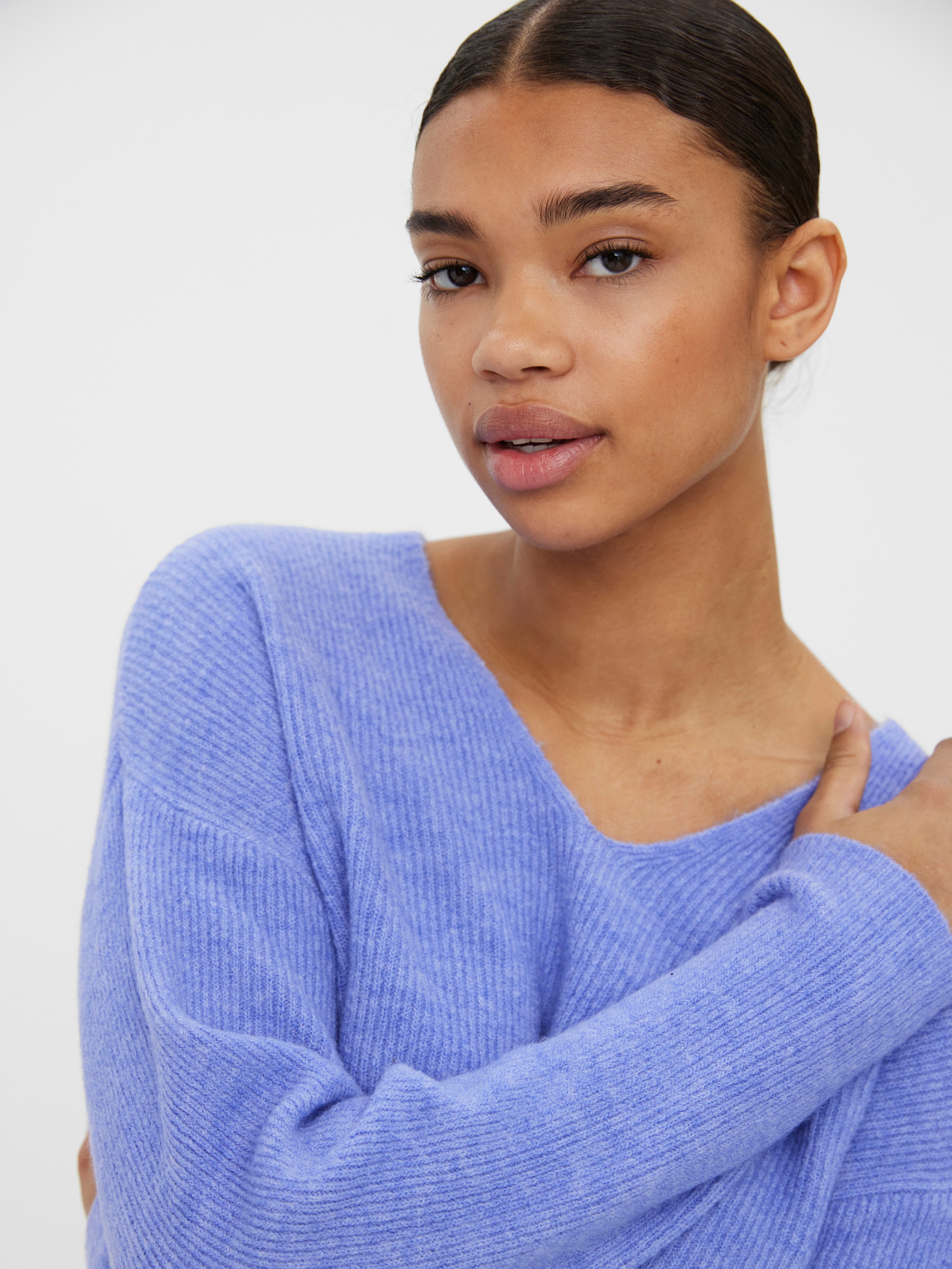 Vero Moda V-Ausschnitt-Pullover VMCREWLEFILE LS V-NECK BLOUSE NOOS Materialmix, loose fit
