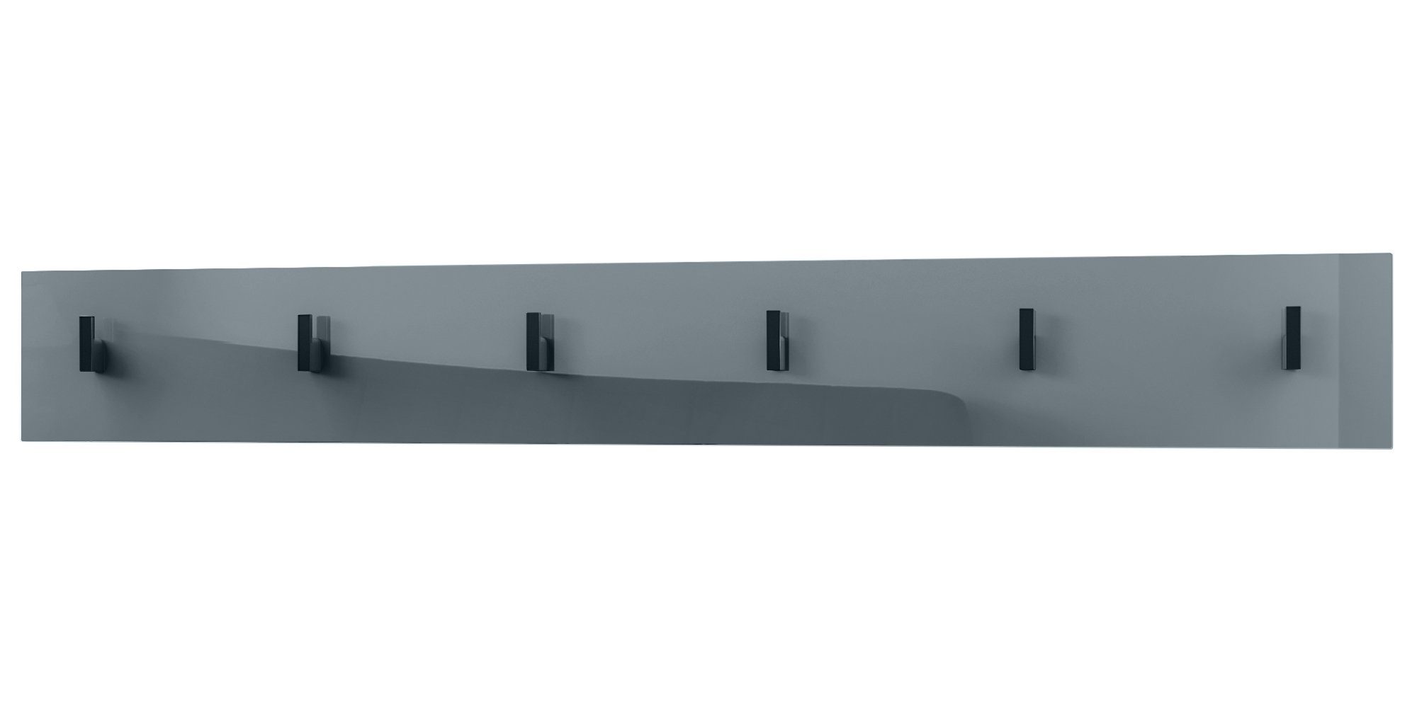 Vladon Garderobenpaneel Linea V1 (Wandgarderobe, mit 6 Kleiderhaken), Grau Hochglanz (110,5 x 14,5 x 3,5 cm)