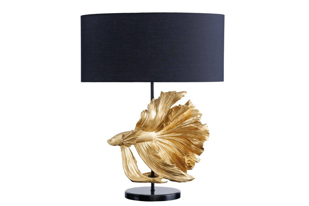 Tischleuchte Fisch-Figur gold, riess-ambiente CROWNTAIL 65cm Schlafzimmer Wohnzimmer schwarz · Design · / Marmor-Fuß · Ein-/Ausschalter, · · ohne Leuchtmittel, Stoff