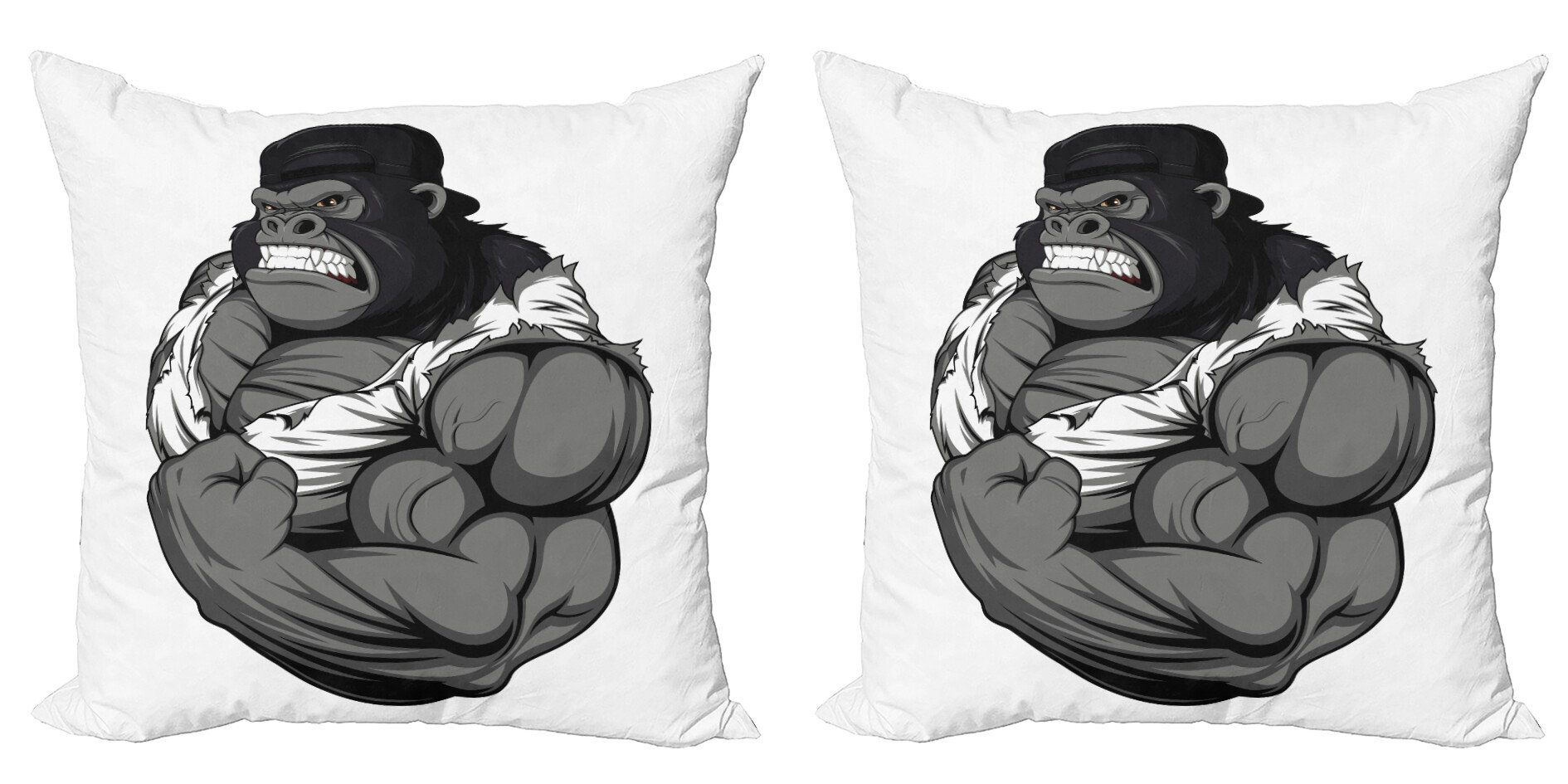 Kissenbezüge Modern Accent Doppelseitiger Digitaldruck, Abakuhaus (2 Stück), Karikatur Tier Athlet Gorilla