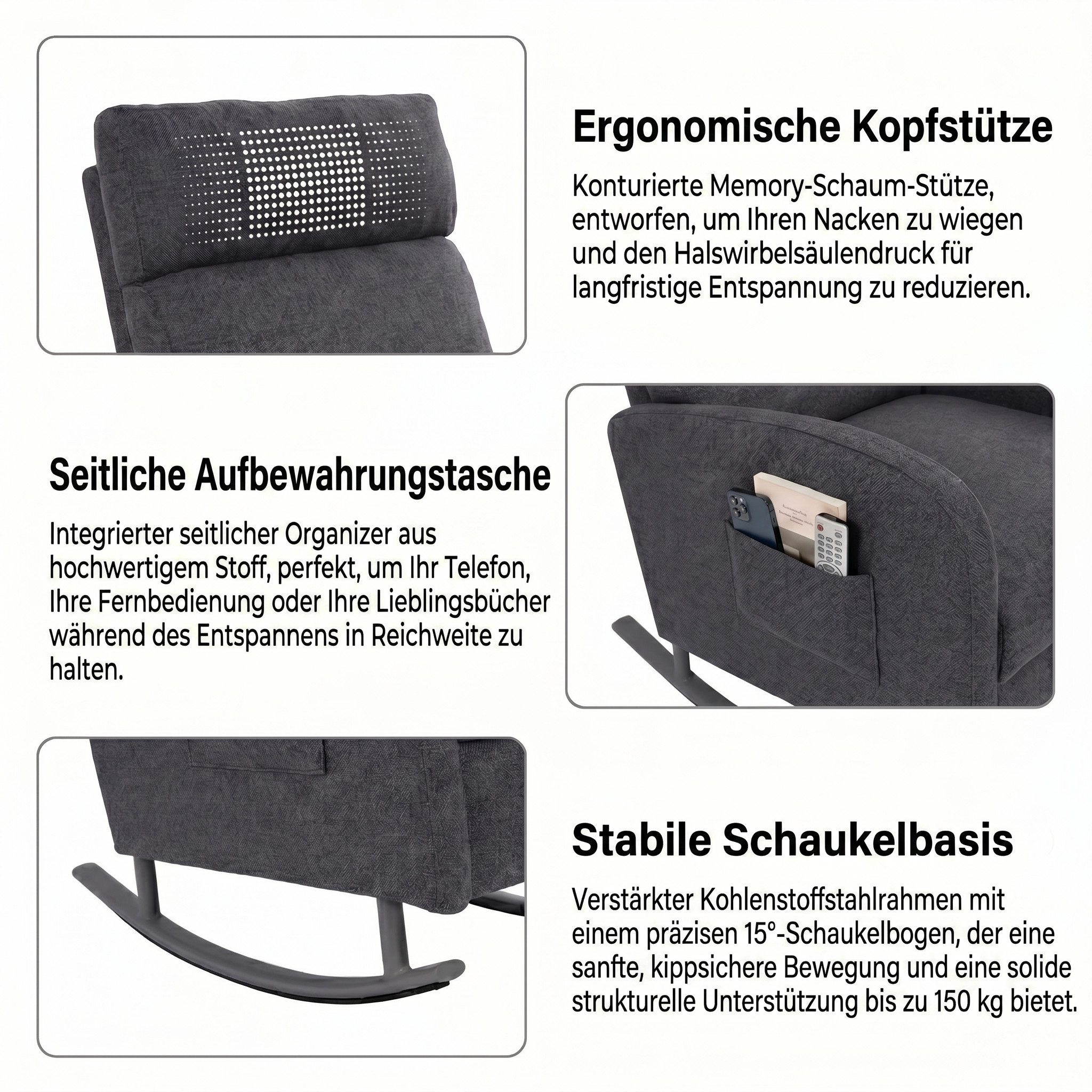 Jiexi Schaukelstuhl Premium Schaukelstuhl, Moderner Relaxsessel für Wohnzimmer – Bild 4 von 5