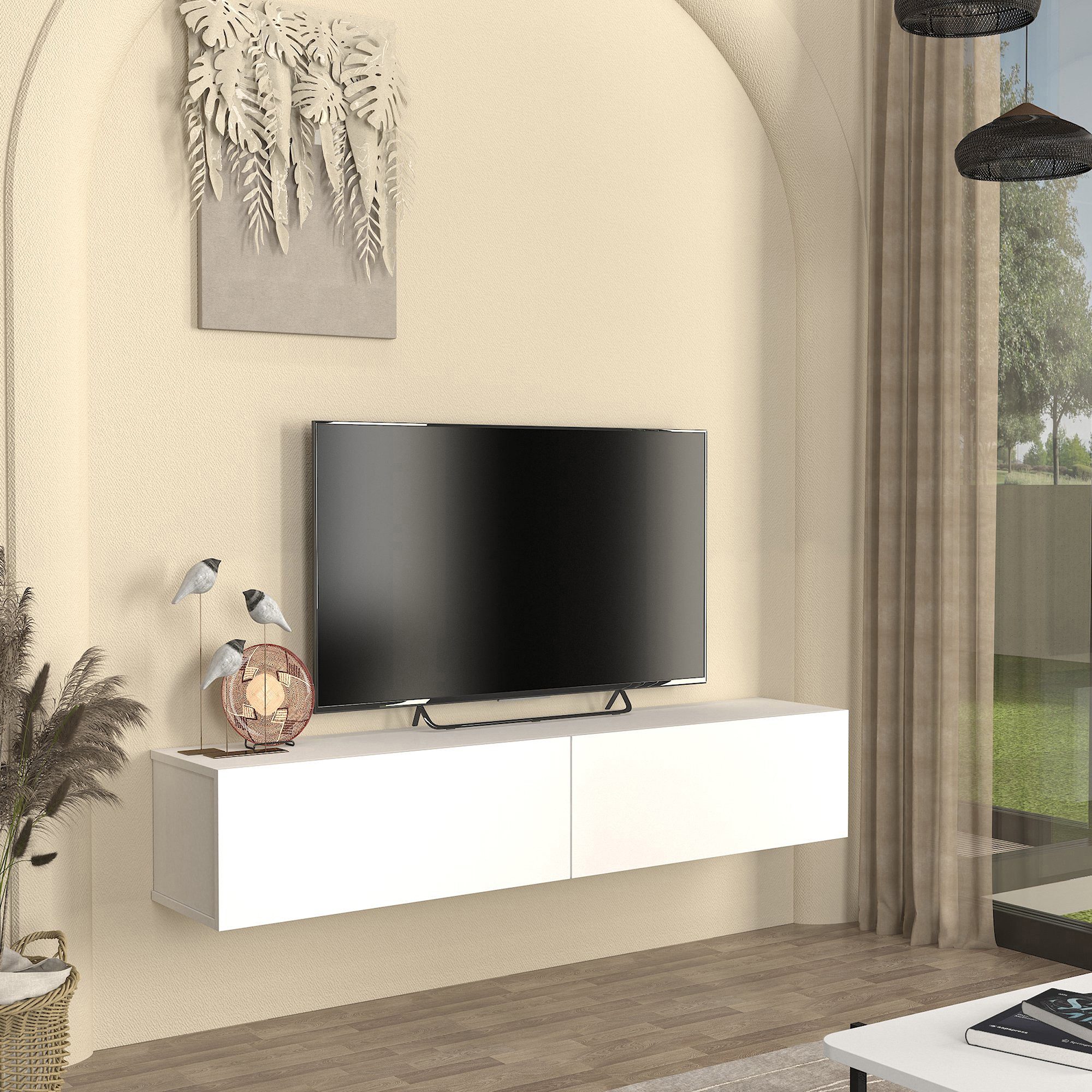 en.casa Lowboard, hängend »Nolven« mit 2 Klapptüren 160 x 32 x 30 cm Weiß günstig online kaufen