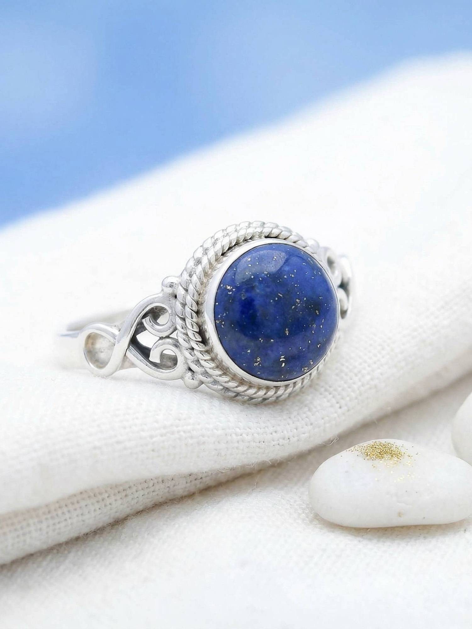 mantraroma Silberring BAGHIMI rund aus 925 Silber mit Lapis Lazuli (Ring mit Schmuckbeutel), Damenring aus 925er Silber – Bild 2 von 5