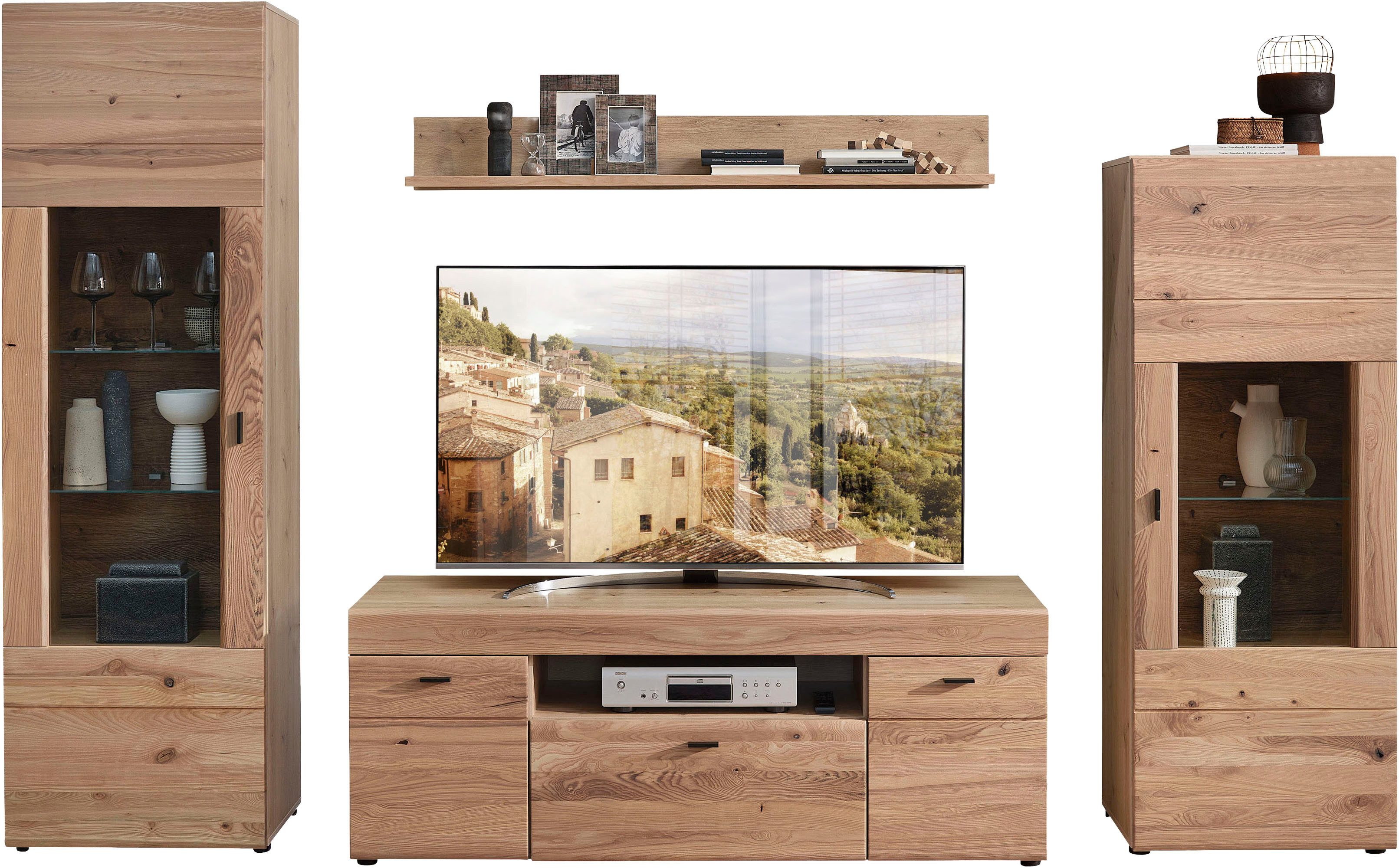 Wohnconcept Wohnwand MALAGA Wohnwand, 305/194/49 (BxHxT), (4-St), Massivholzfront, Modernes Design, Soft-Close Funktion
