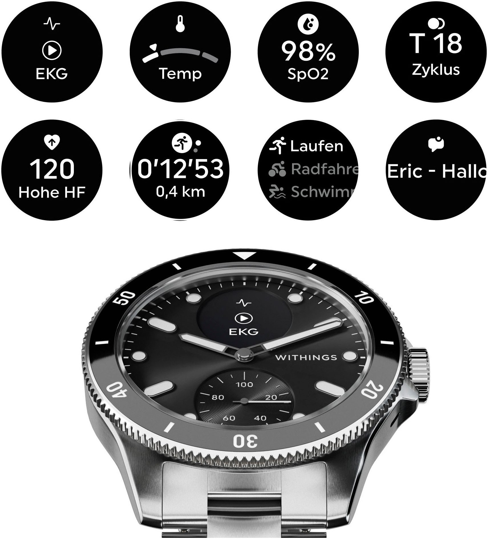 Withings ScanWatch Nova 42mm, bis 35 Tage Akku, Wasserdicht bis 100 M Smartwatch (1.6 cm/0.63 Zoll), luxuriöse Hybrid-Smartwatch mit Fitnesstracking u, Gesundheitsmessung