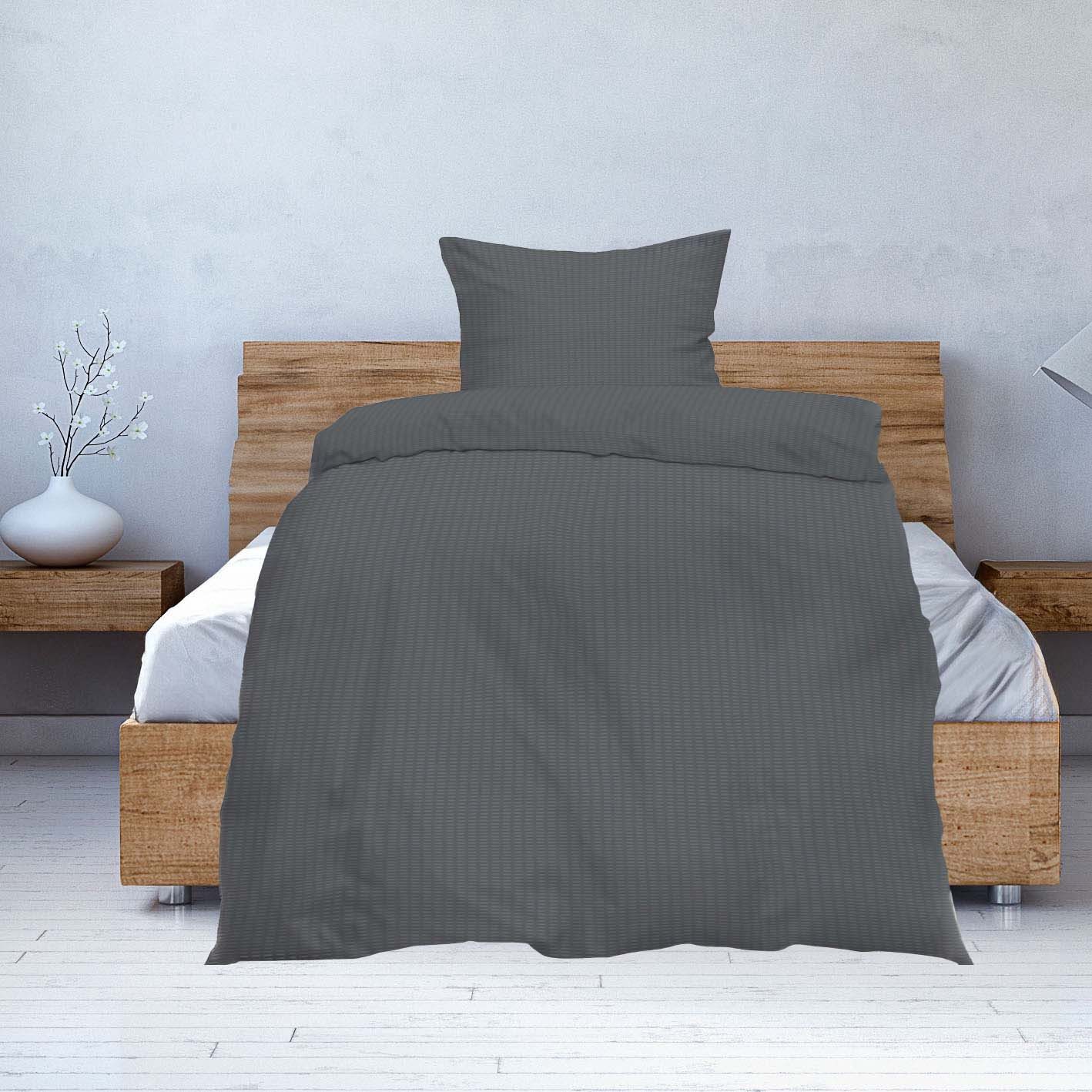 Casa Colori Bettwäsche Seersucker Bettwäsche 135x200 Reißverschluss Grau, S günstig online kaufen