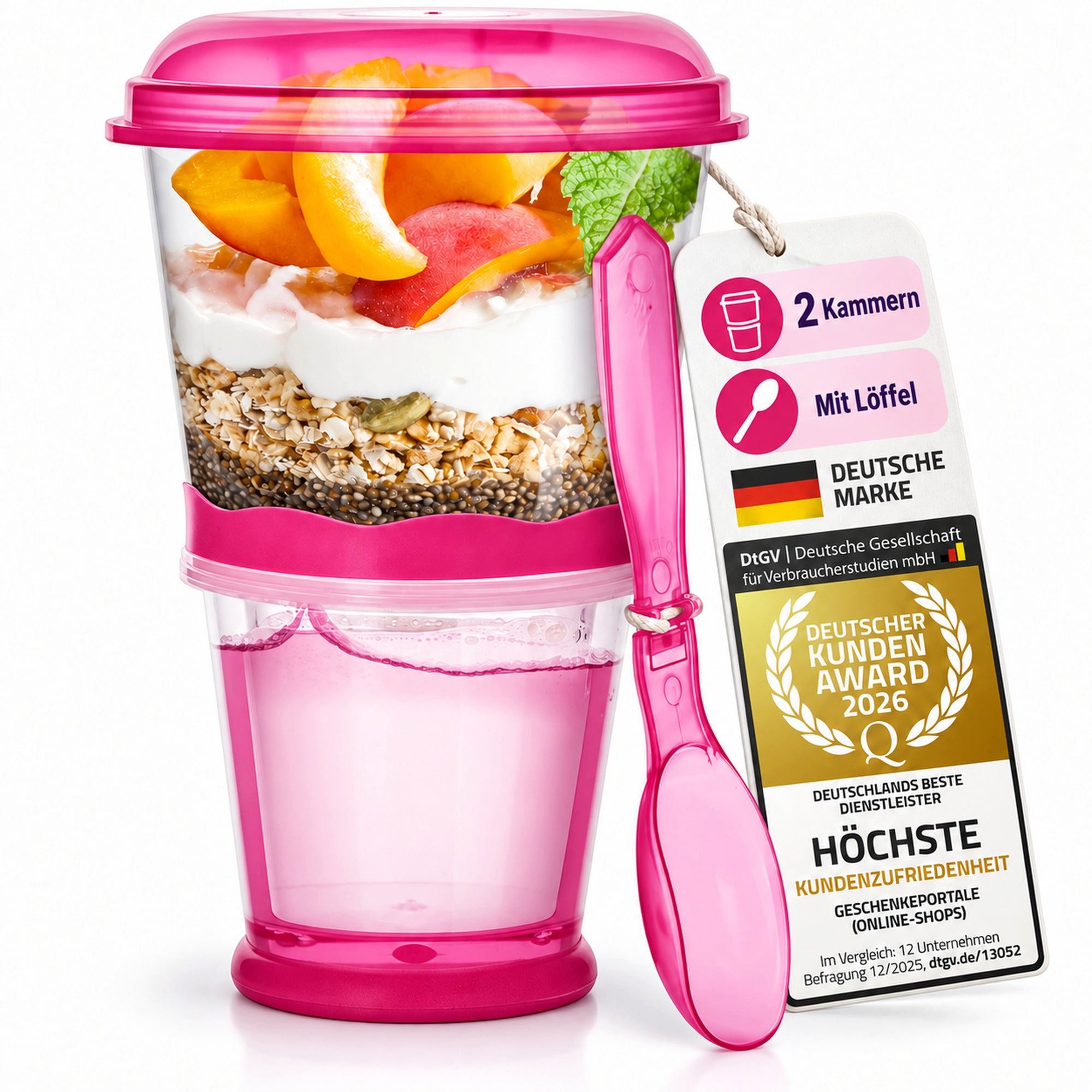 Goods+Gadgets Aufbewahrungsbecher GOODS+GADGETS Müsli To-Go Becher 2in1 mit Kühlfach & Klapp-Löffel, (Milchkühlfach & Klapp-Löffel), Joghurt 2-Go Reise-Becher