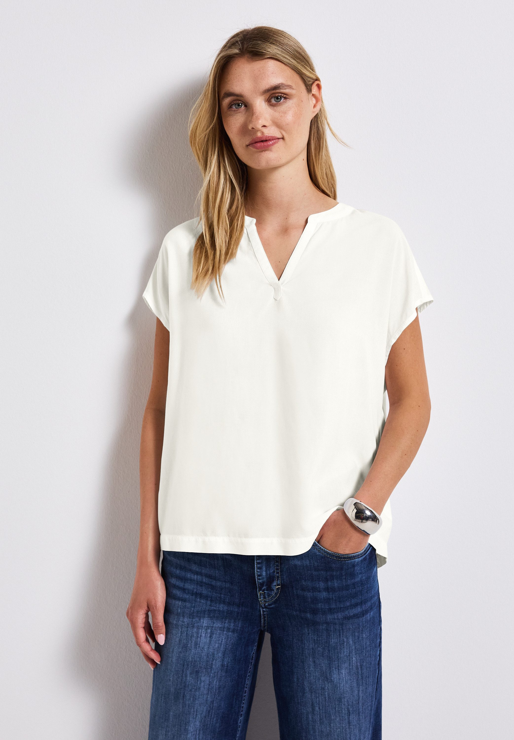 STREET ONE Kurzarmbluse Split Neck günstig online kaufen