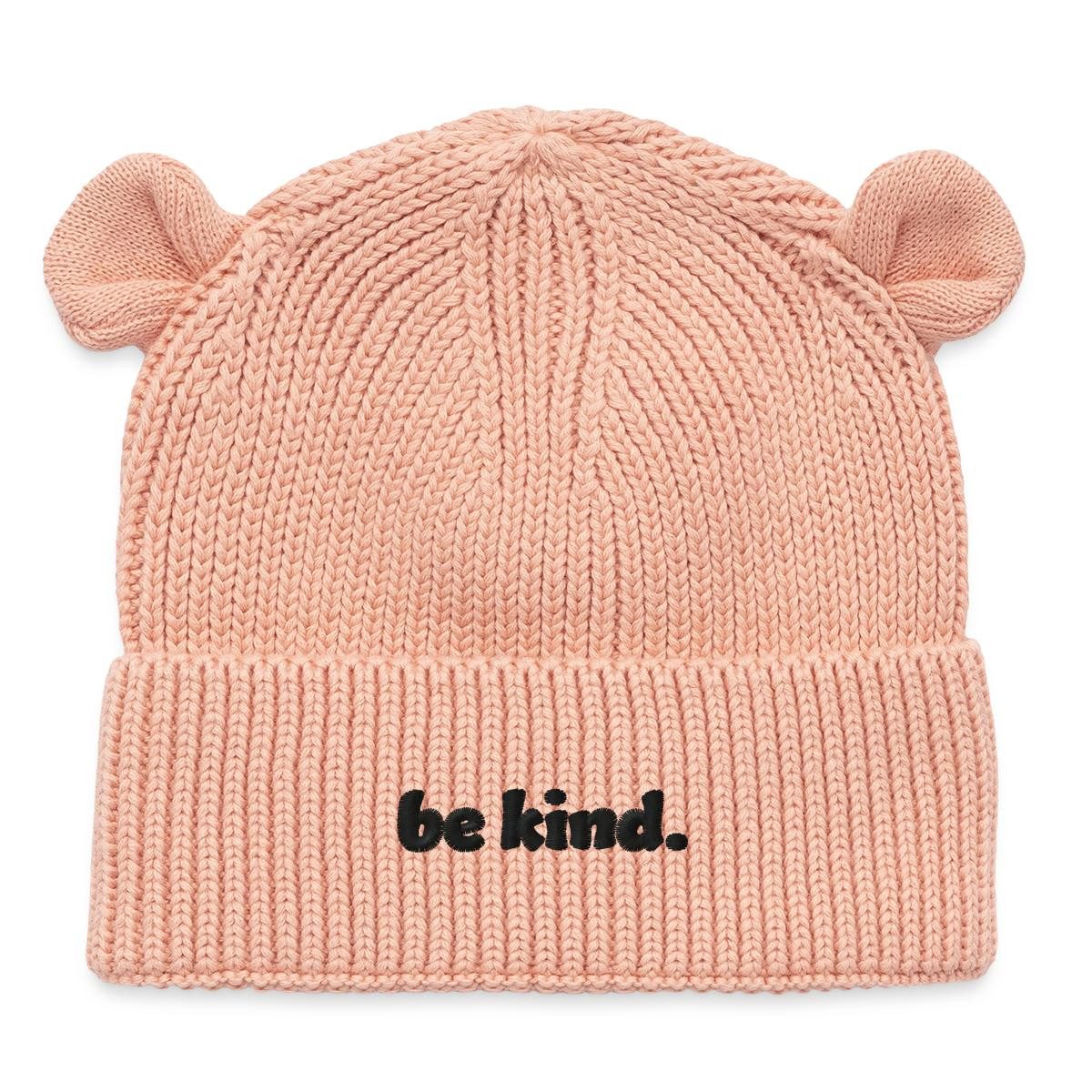 Spreadshirt Beanie Stickmotiv Be Kind Schriftzug Wintermütze Baby (1-St) Baby Mütze Mit Bärenohren Bestickt