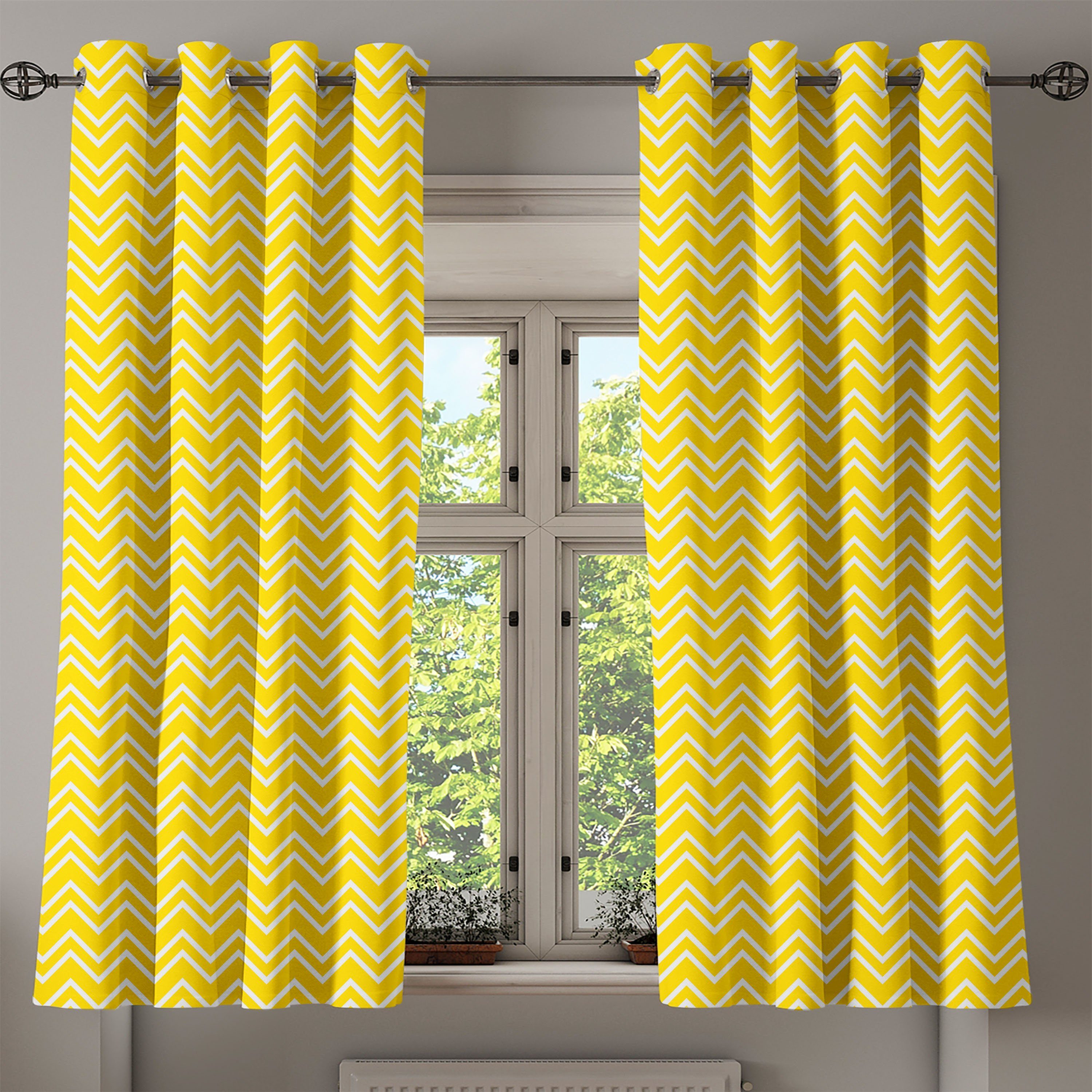 für Dekorative Abakuhaus, Wohnzimmer, Chevron-Muster-Gelb Schlafzimmer Chevron Gardine 2-Panel-Fenstervorhänge