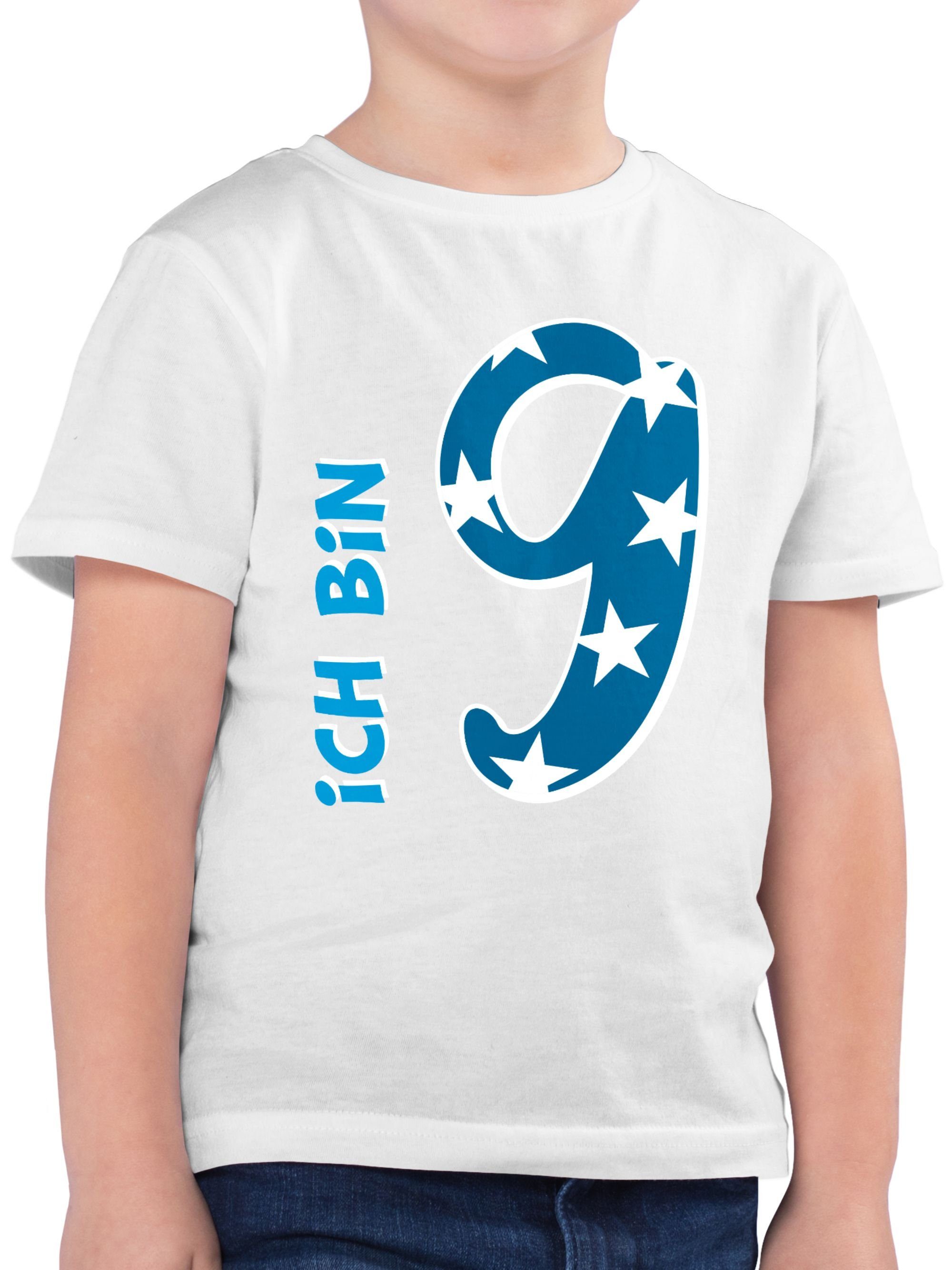 Shirtracer T-Shirt Ich bin neun Blau Junge 9. Geburtstag 3 Weiß