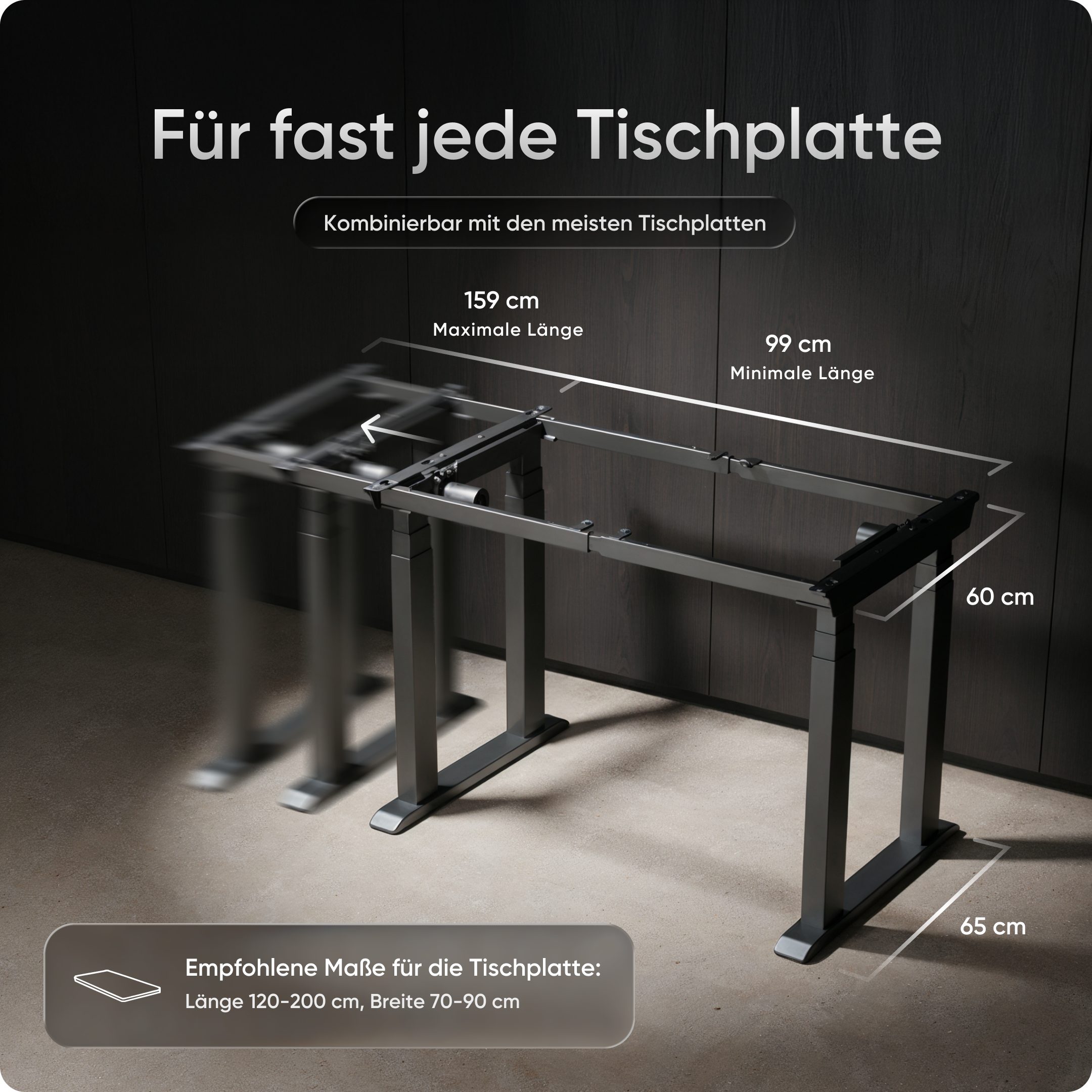 DESKSPACE Tischgestell Titan - Elektrisch höhenverstellbarer 4-Bein-Schreibtisch (Einzeltisch), Elektrisch höhenverstellbar, Dual-Motor, USB, Memory, 200 kg tragfähig