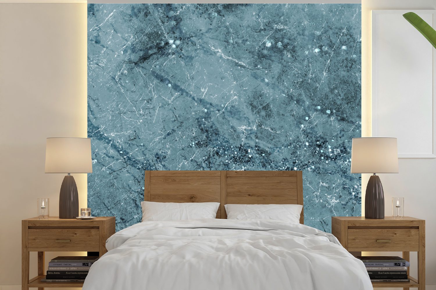 Fototapete Wandtapete für MuchoWow St), oder - Schlafzimmer, Glitter, (5 Marmor bedruckt, Tapete - Matt, Blau Wohnzimmer Vinyl
