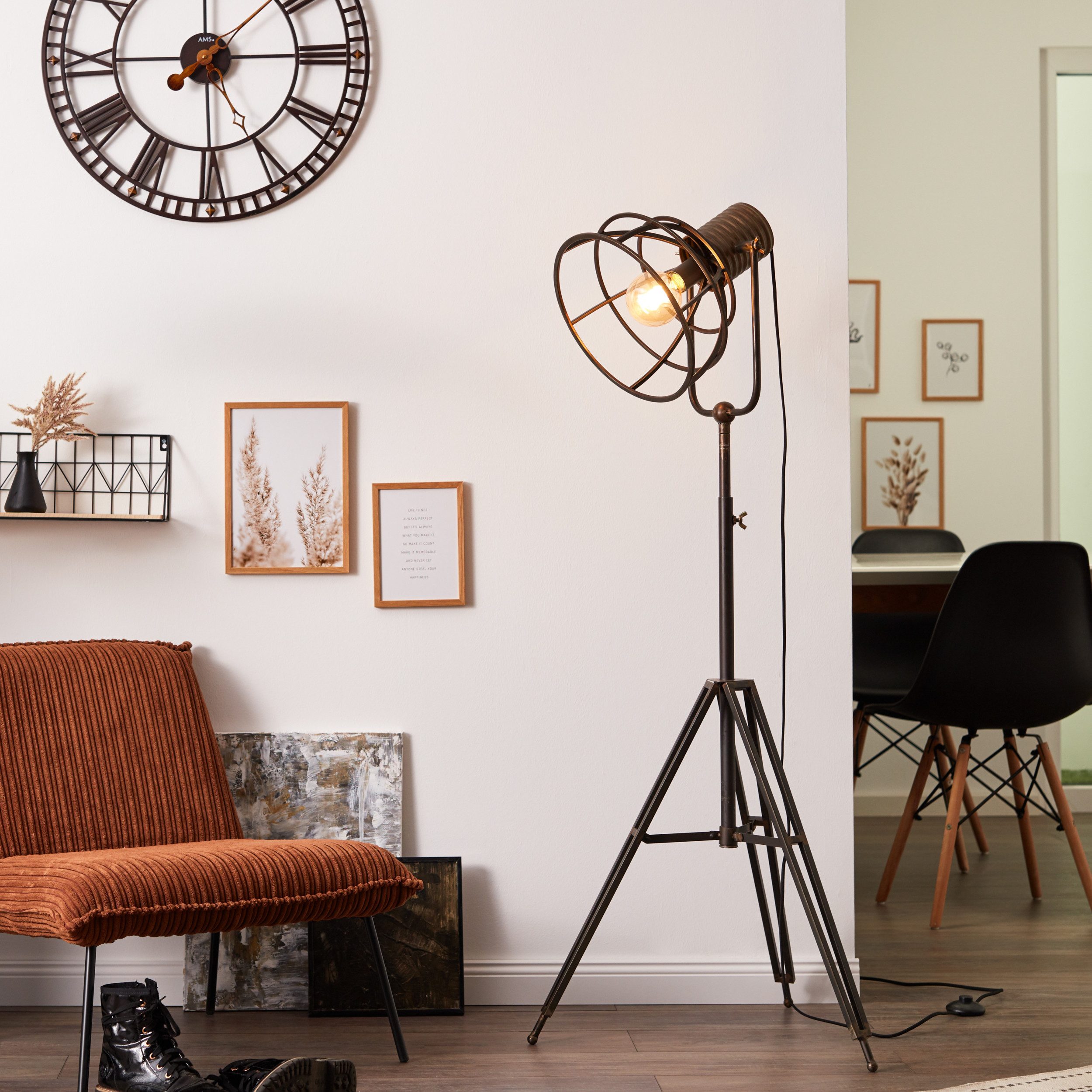 Lightbox Stehlampe, ohne Leuchtmittel, Dreibein-Lampe - höhenverstellbare Stehleuchte mit schwenkbarem Kopf