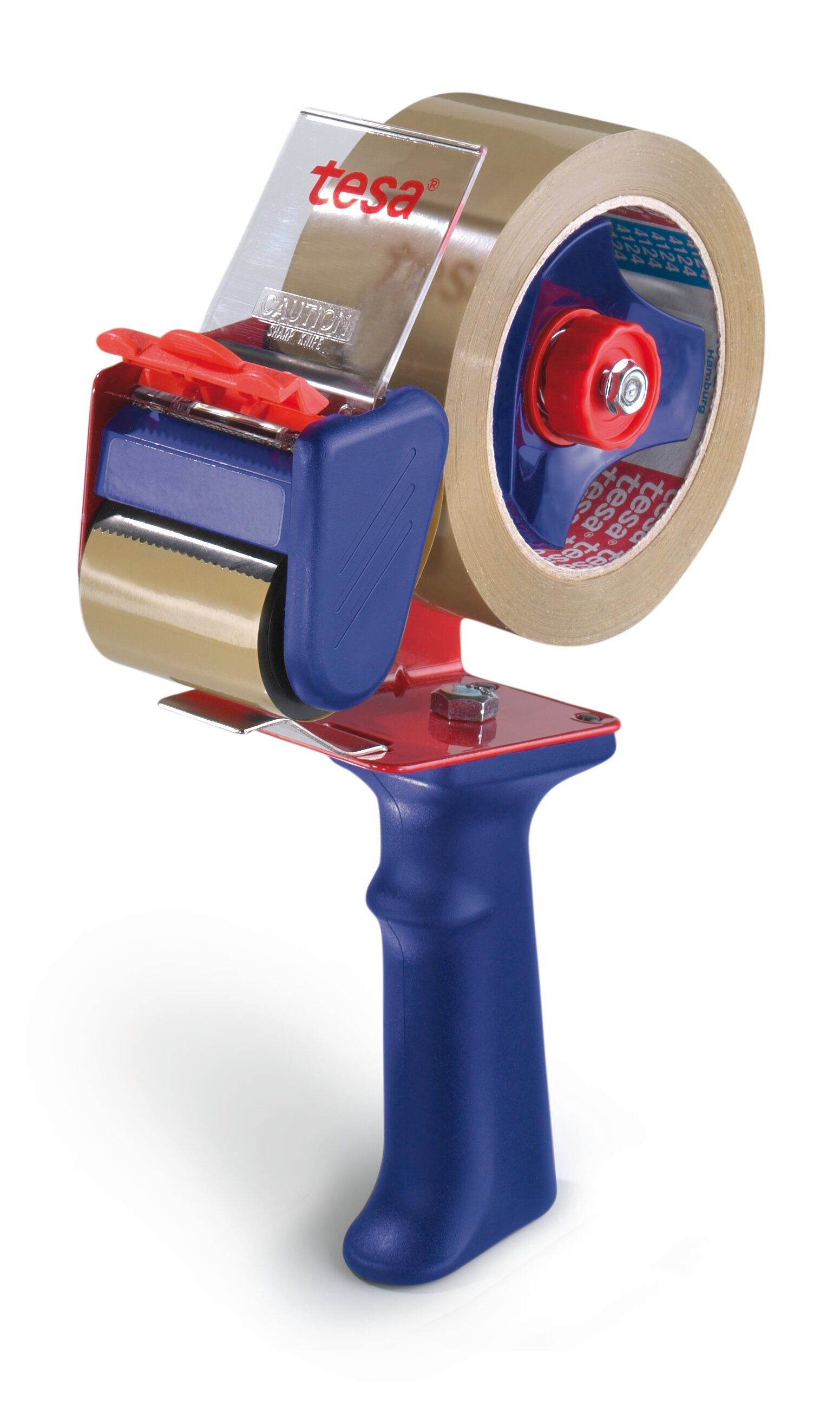tesa Klebeband tesapack ECONOMY Handabroller (Packung, 1-St) Packbandabroller für leichtes & sicheres Verpacken - blau / rot