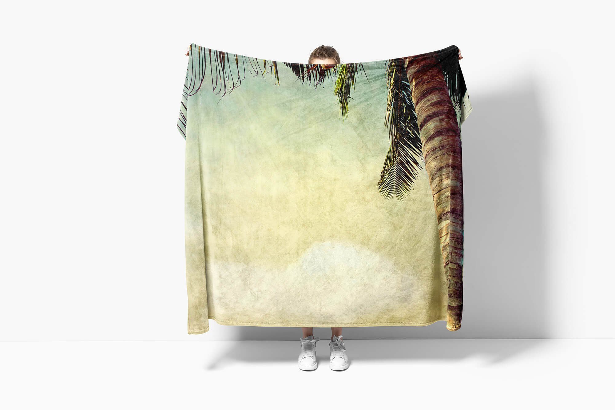 Handtuch Süden, Kuscheldecke Strandhandtuch (1-St), Baumwolle-Polyester-Mix Fotomotiv Art Handtuch Sinus Himmel mit Palme Handtücher Saunatuch