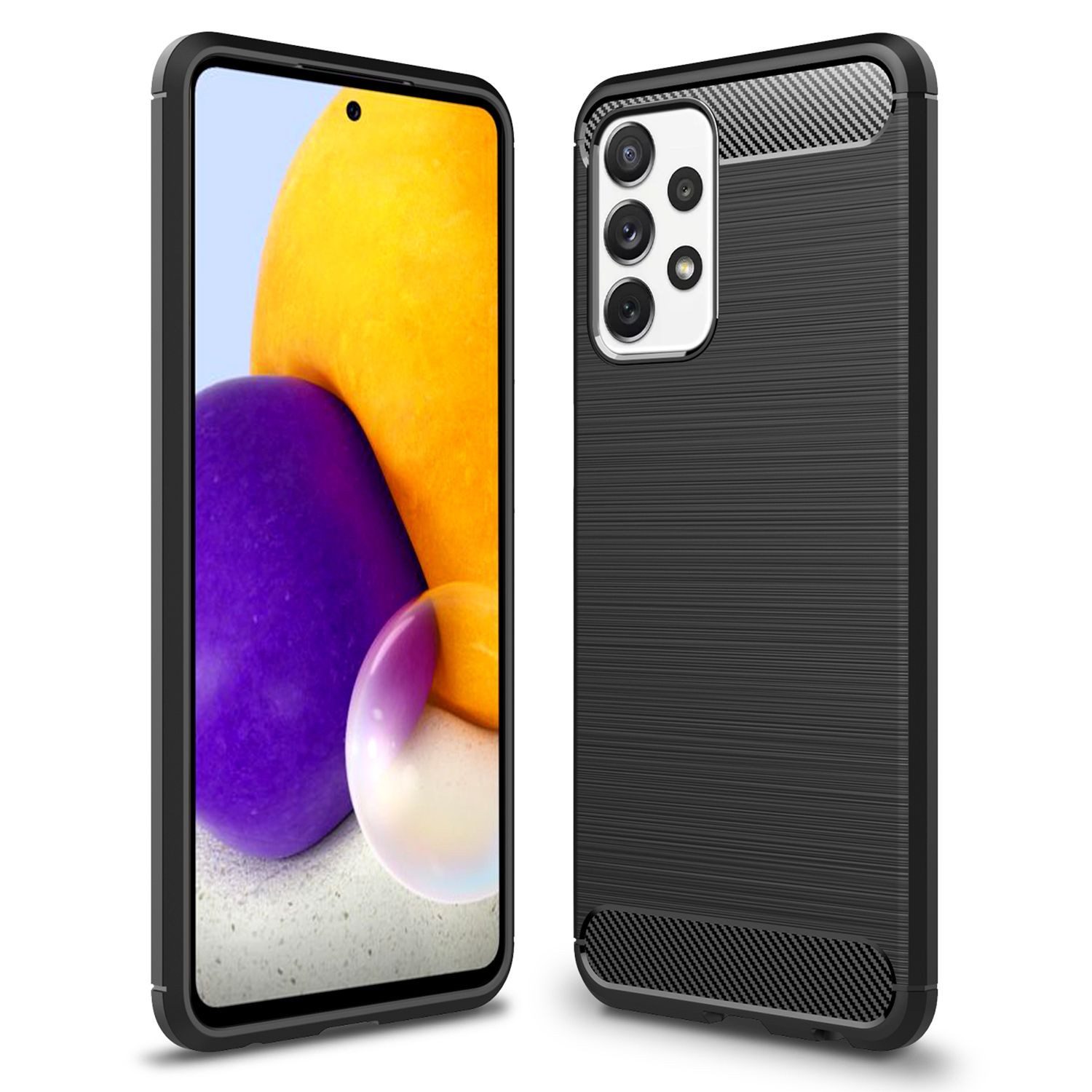 Nalia Smartphone-Hülle Samsung Galaxy A72 17 cm (6,7 Zoll), Carbon Style Silikon Hülle / Matt Schwarz / Elegantes Business Cover