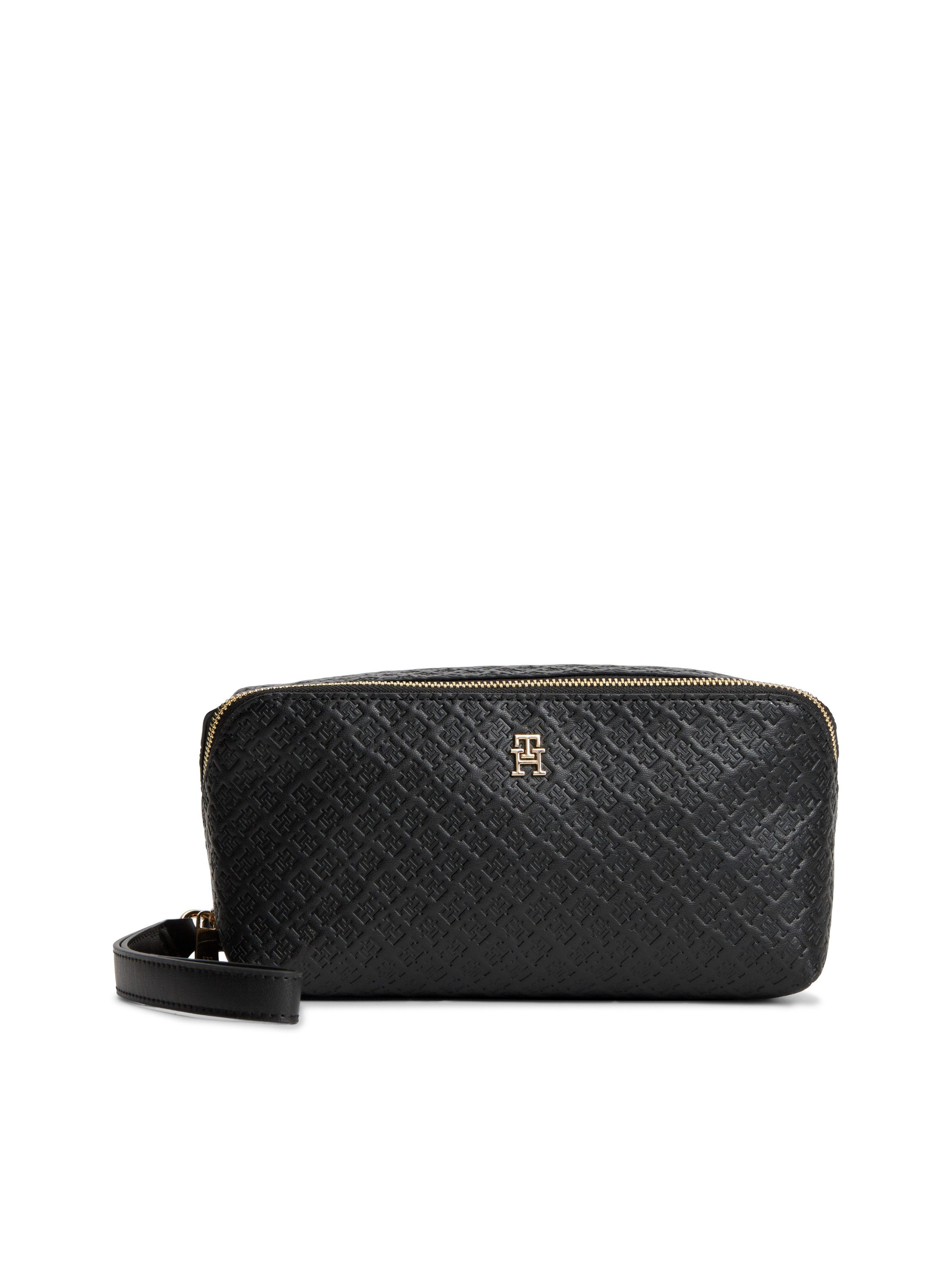 Tommy Hilfiger Kulturbeutel TH ICON DOUBLE WASHBAG MONO, Unisex Waschbeutel, Kosmetiktasche mit Allover-Logoprägung