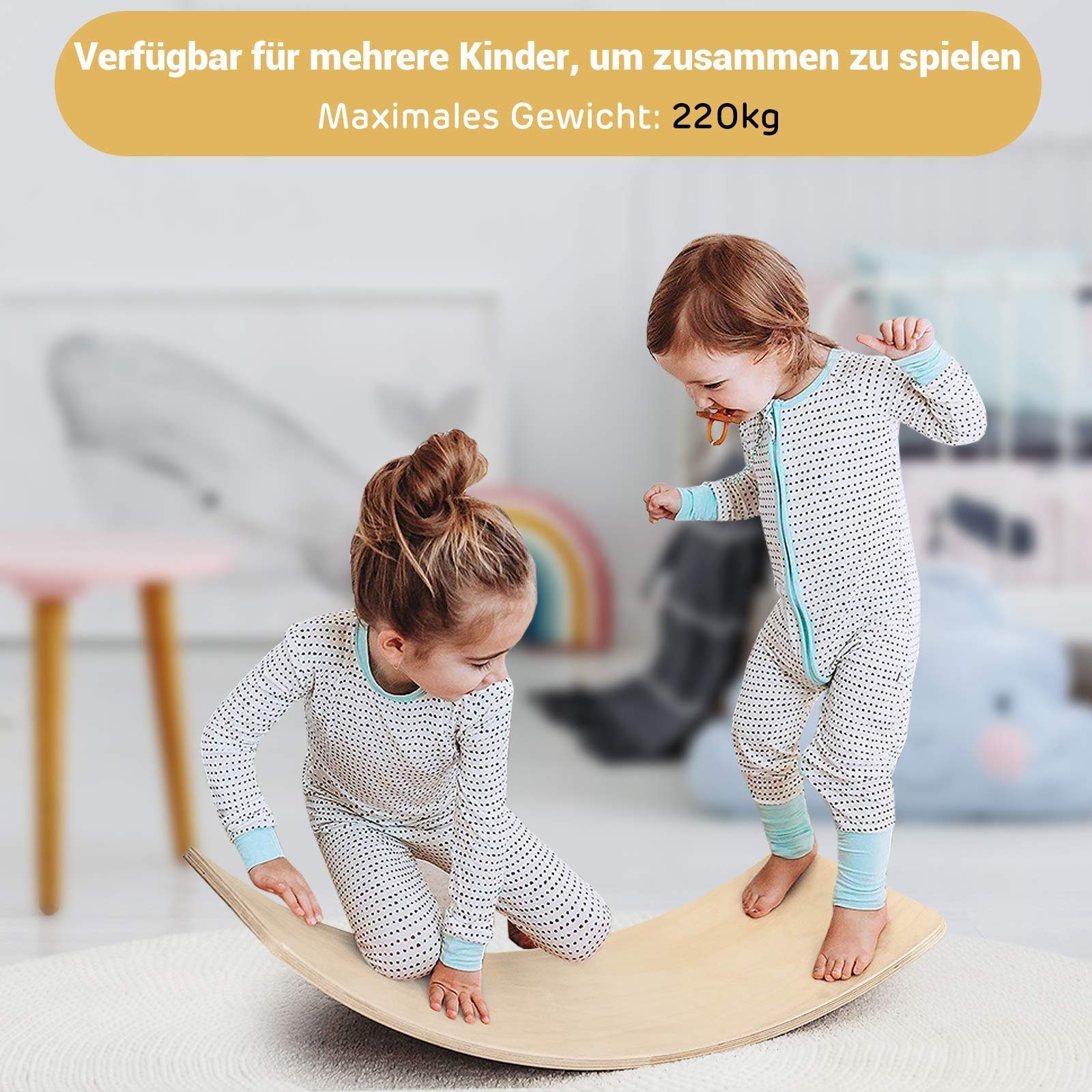 COSTWAY Balanceboard Balancierbrett, bis 220kg, aus Holz, mit Fliz