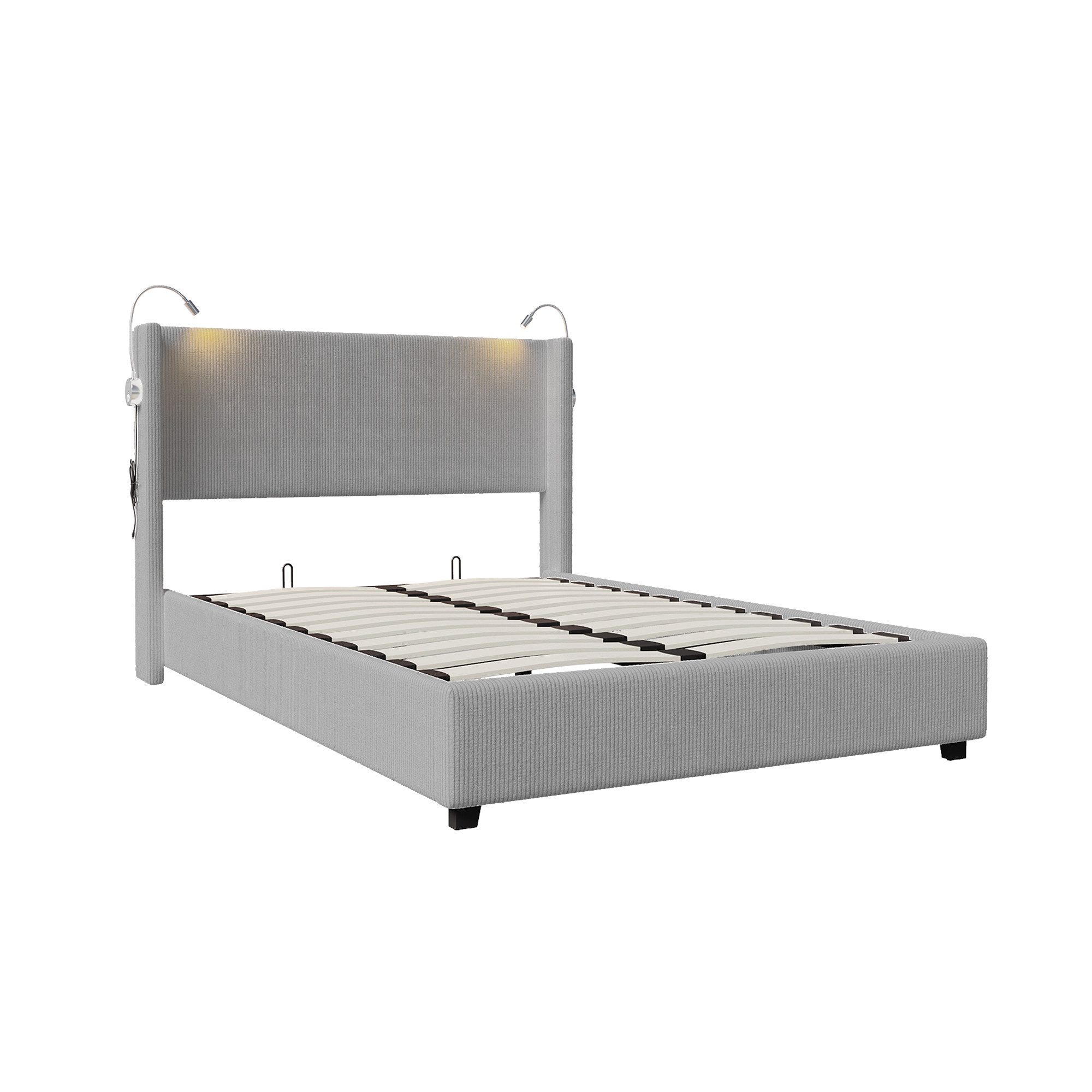 PXloue Polsterbett Doppelbett Stauraumbett 140x200 cm, mit 2 Leselicht und günstig online kaufen