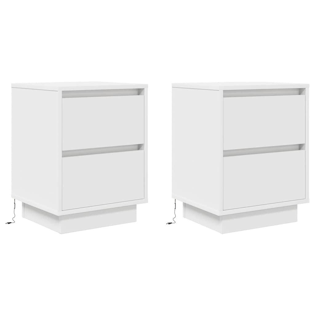 vidaXL Nachttisch Nachttische mit LED-Leuchten 2 Stk. Weiß 38x34x50 cm (2-St)
