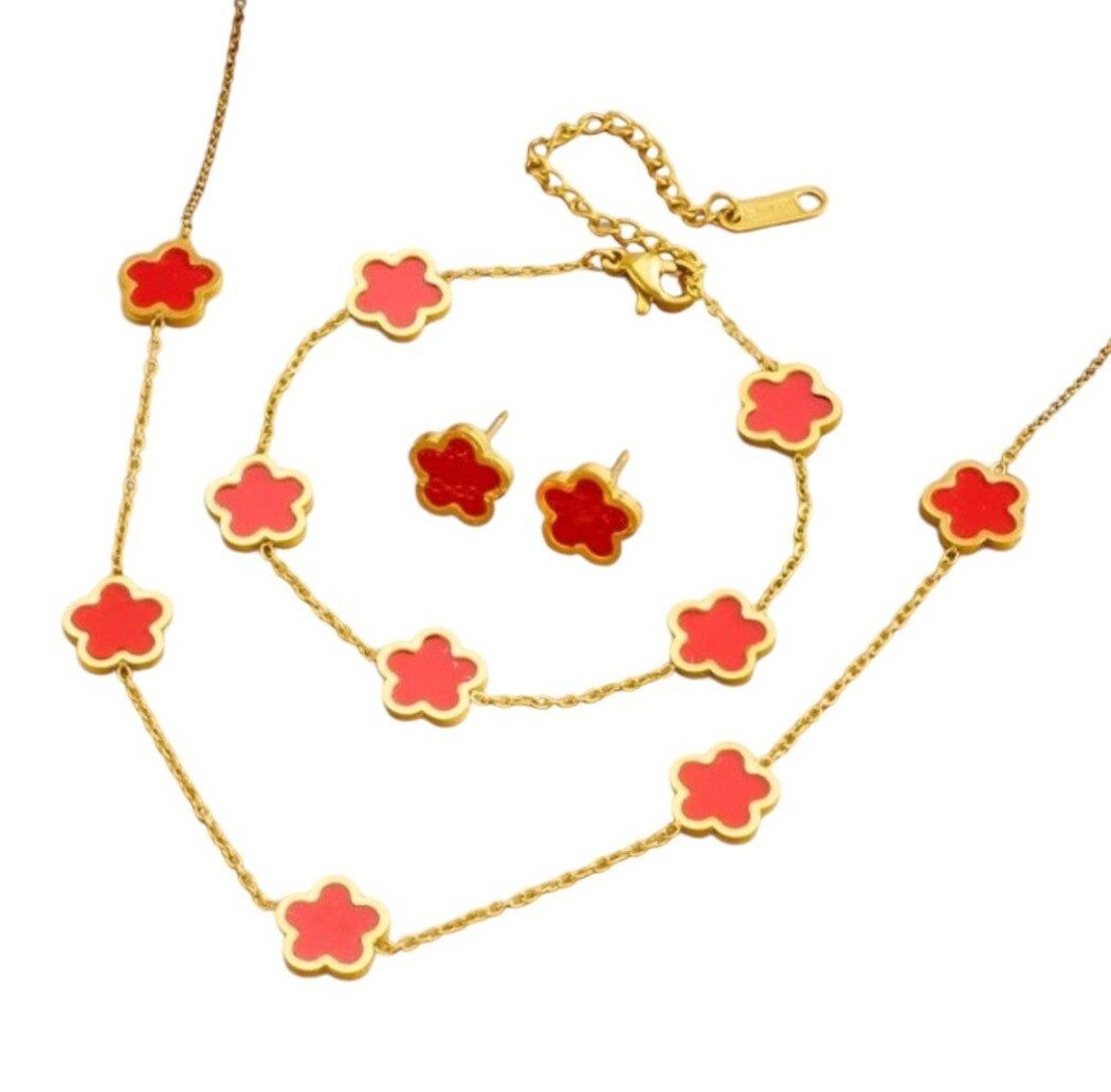 Schmuckset Gold Kleeblatt Schmuck-Set Armband & Halskette Accessoire Mode