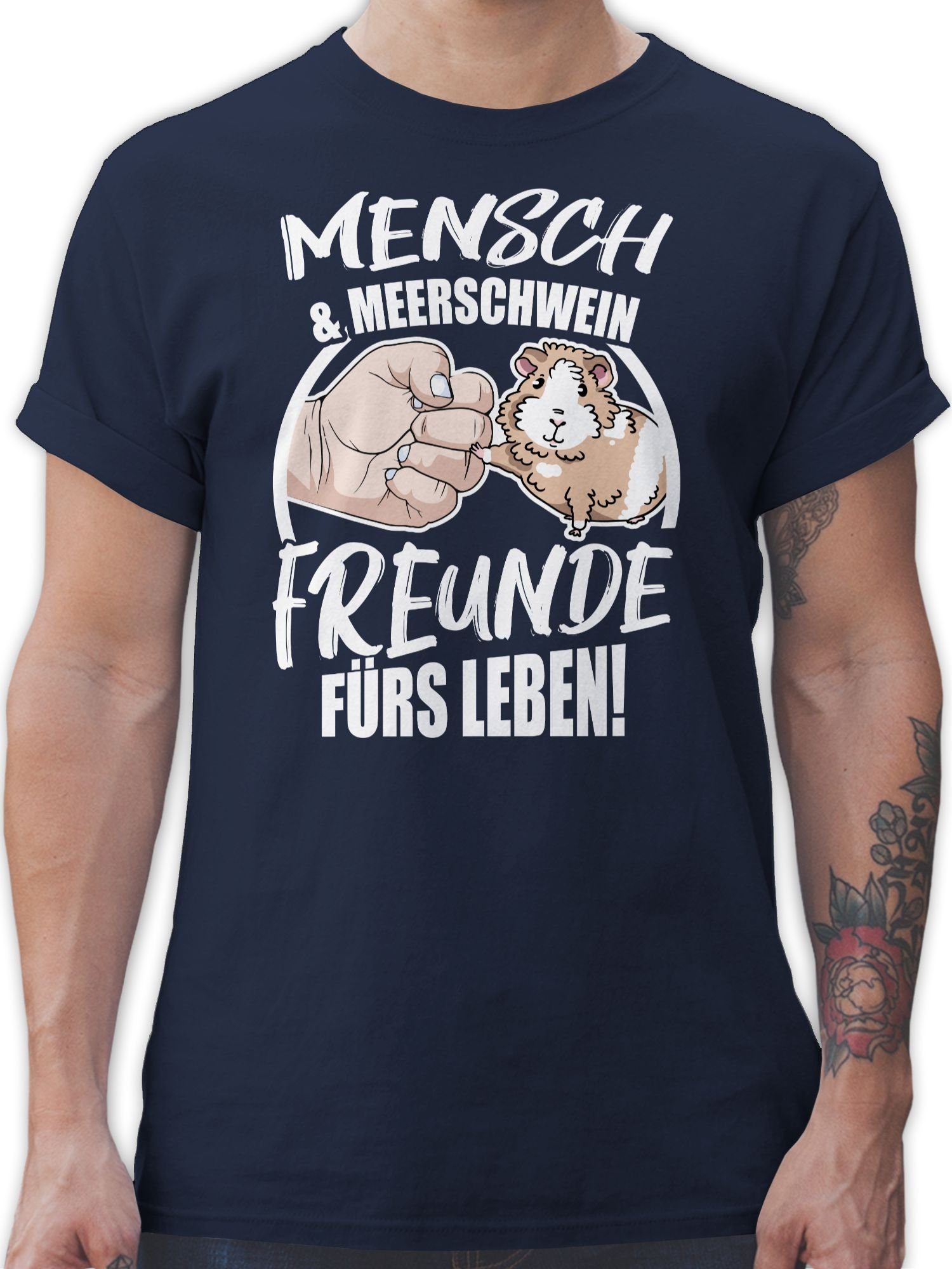Shirtracer T-Shirt Mensch & Meerschwein Freunde fürs Leben Tiere Zubehör 2 Navy Blau