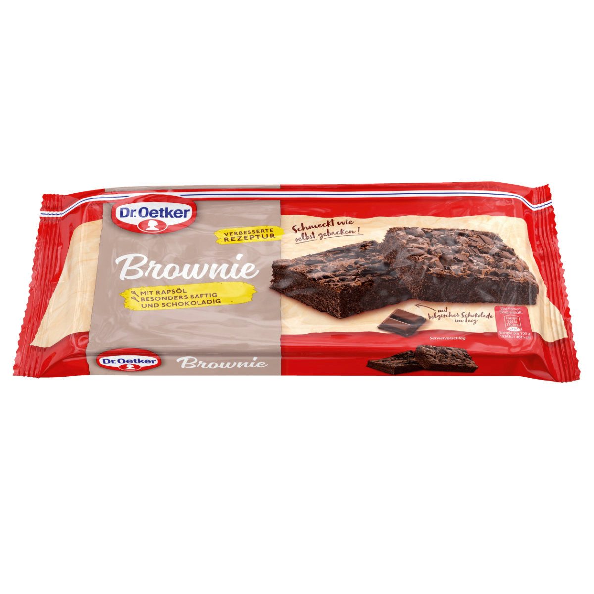 Dr. Oetker Küchenhelfer Kuchen, Dr. Oetker Brownie Dunkler Rührkuchen mit Schokoladenstückchen 300g